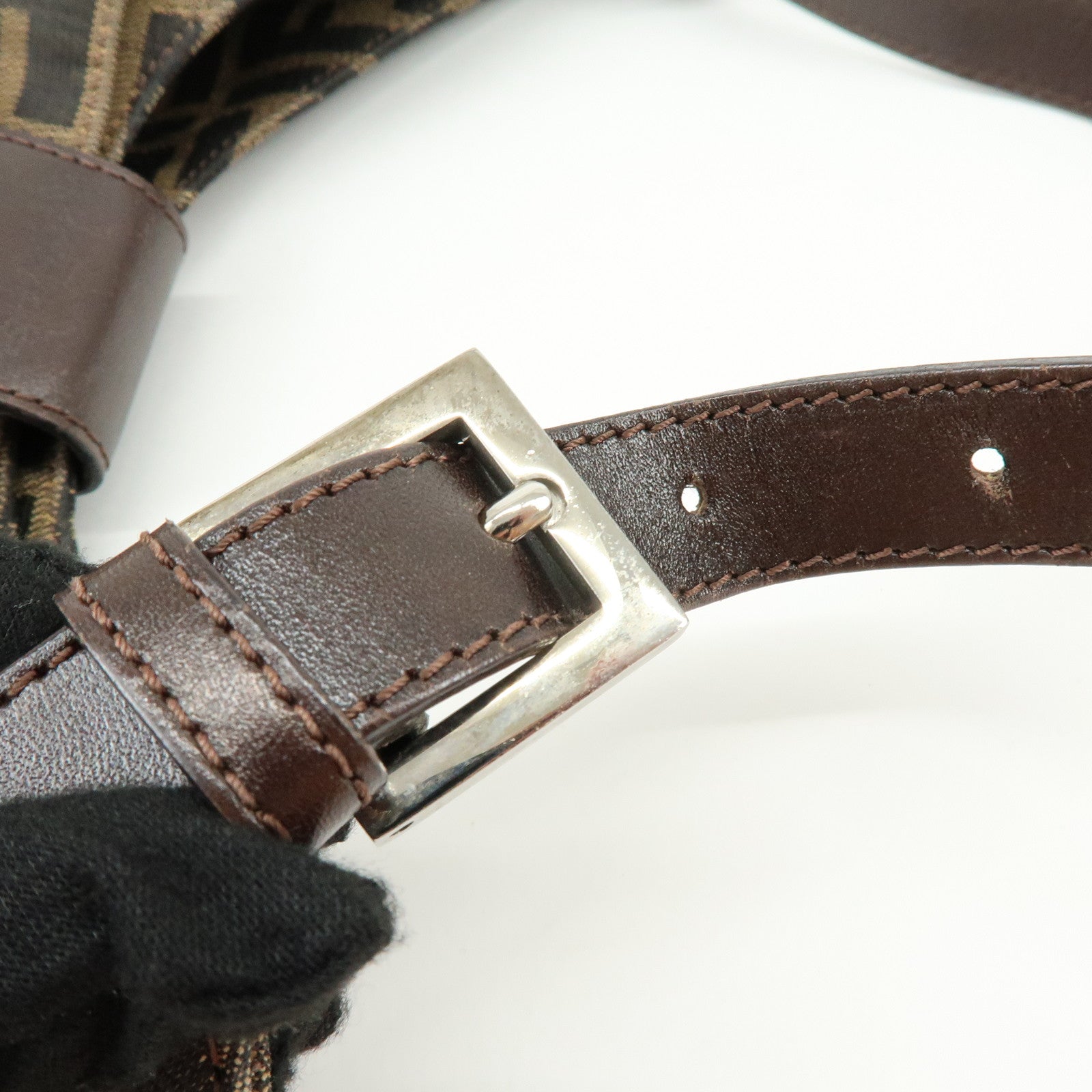 FENDI Zucca Canvas Shoulder Bag Hand Bag Brown Black 265690