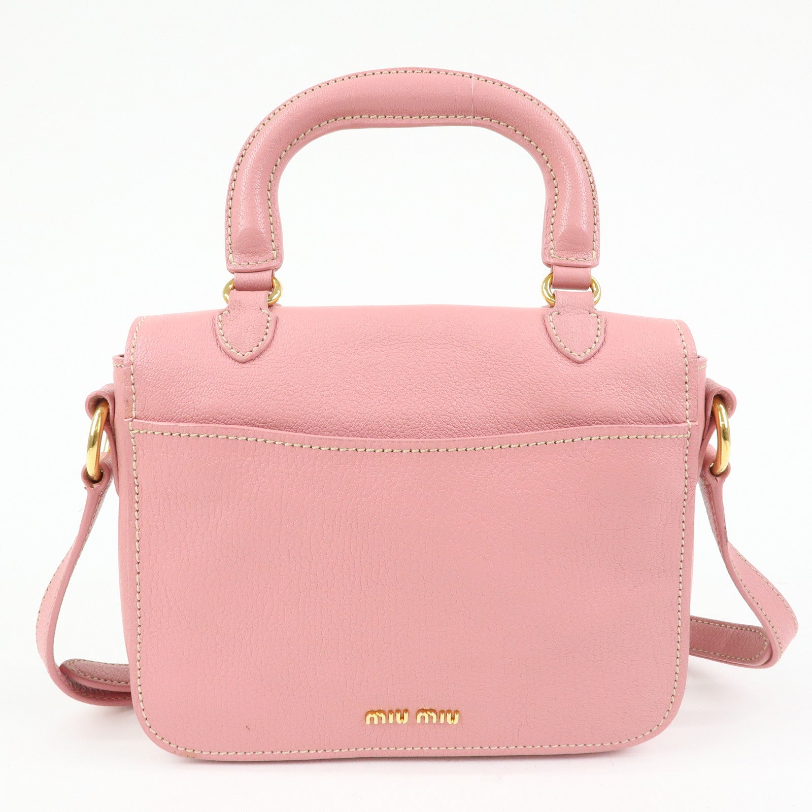 MIU MIU Madras Leather Top Handle 2Way Bag Hand Bag Pink RN0717