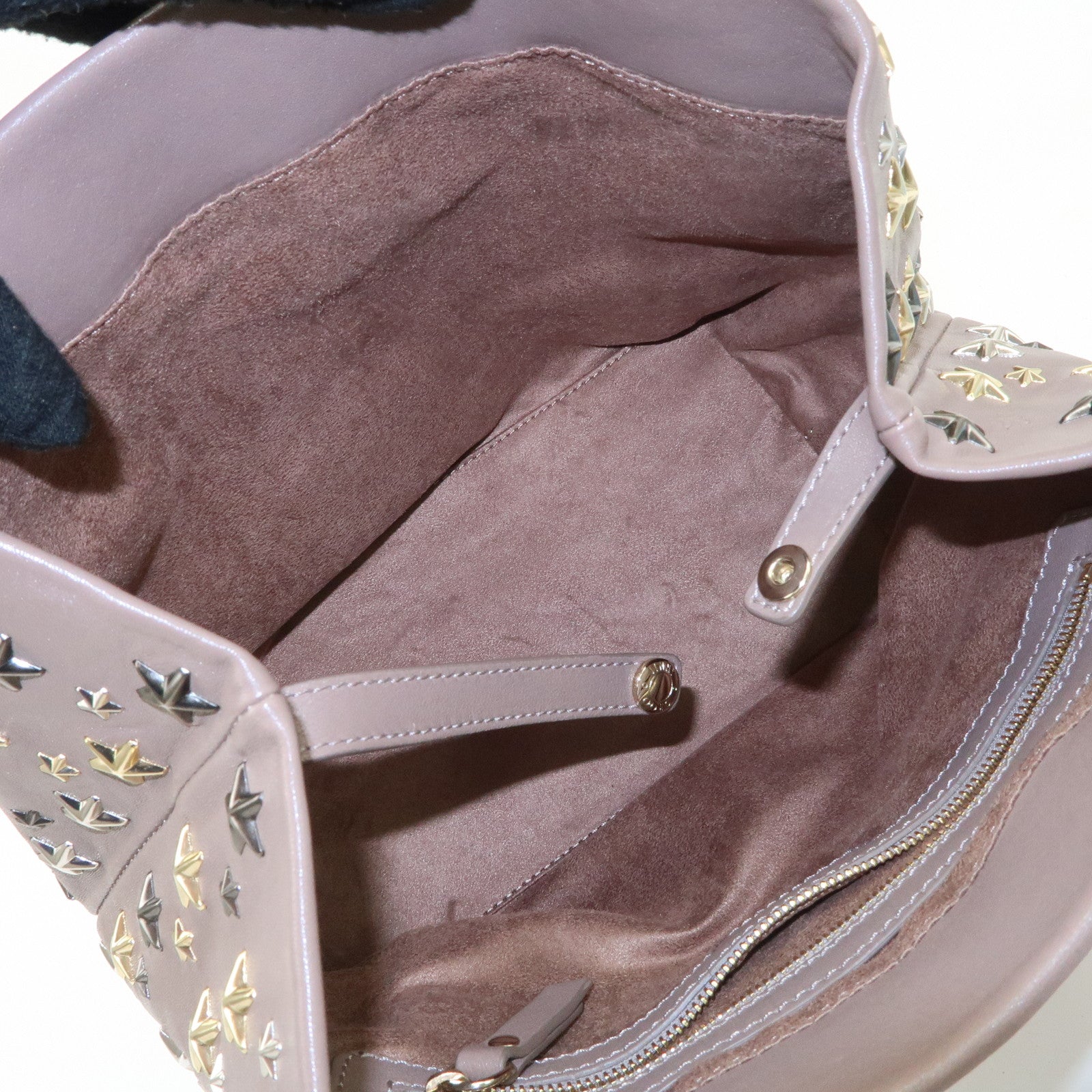 JIMMY CHOO Leather Star Studs Hand Bag Greige Used