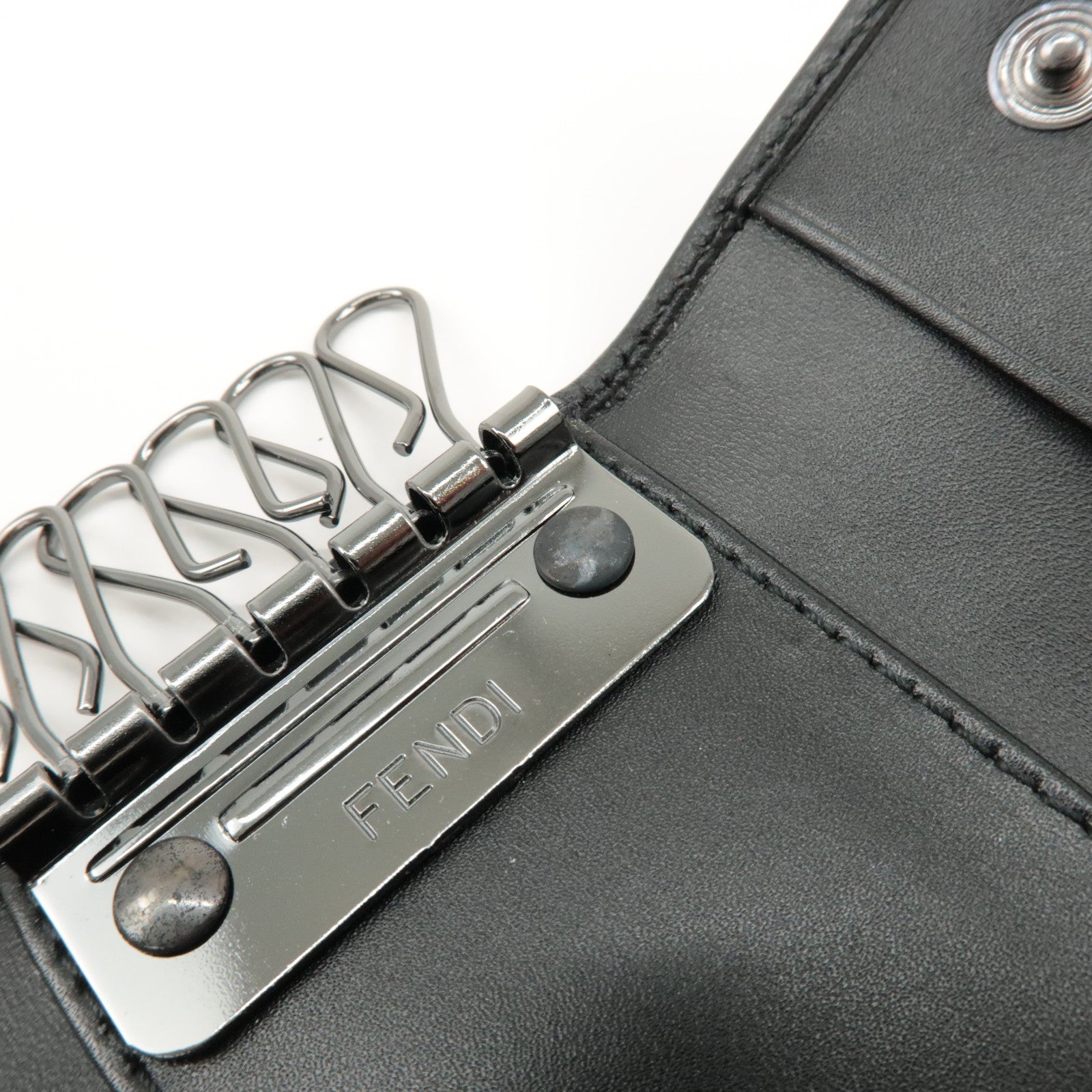 FENDI Zucchino Canvas Leather 6 Rings Key Case Beige Black 8AP002 Used