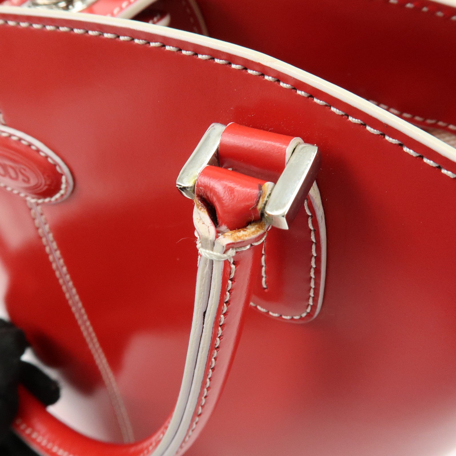 TOD'S Logo Leather Hand Bag Tote Bag Red