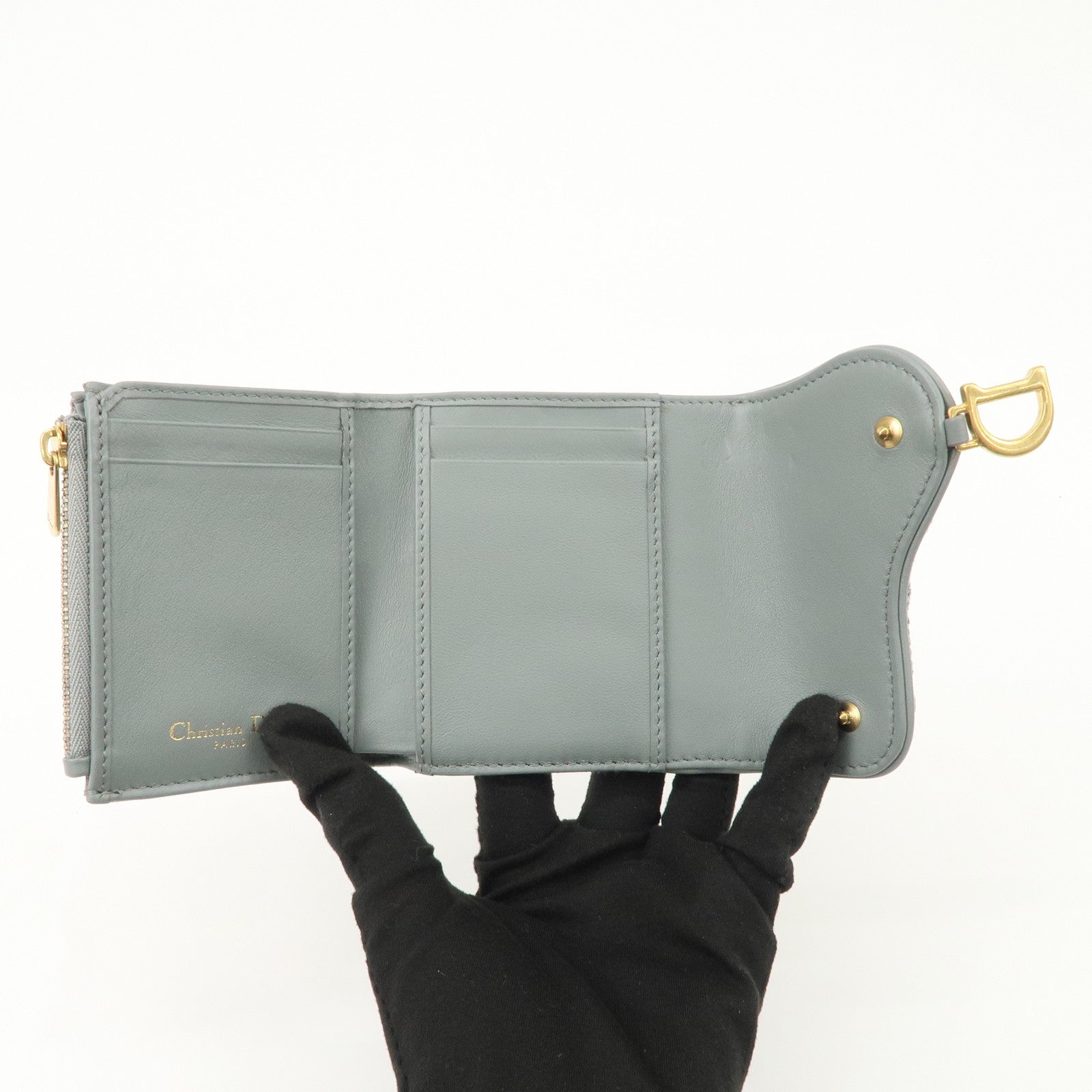 Christian Dior Oblique Jacquard Saddle Lotus Wallet Gray