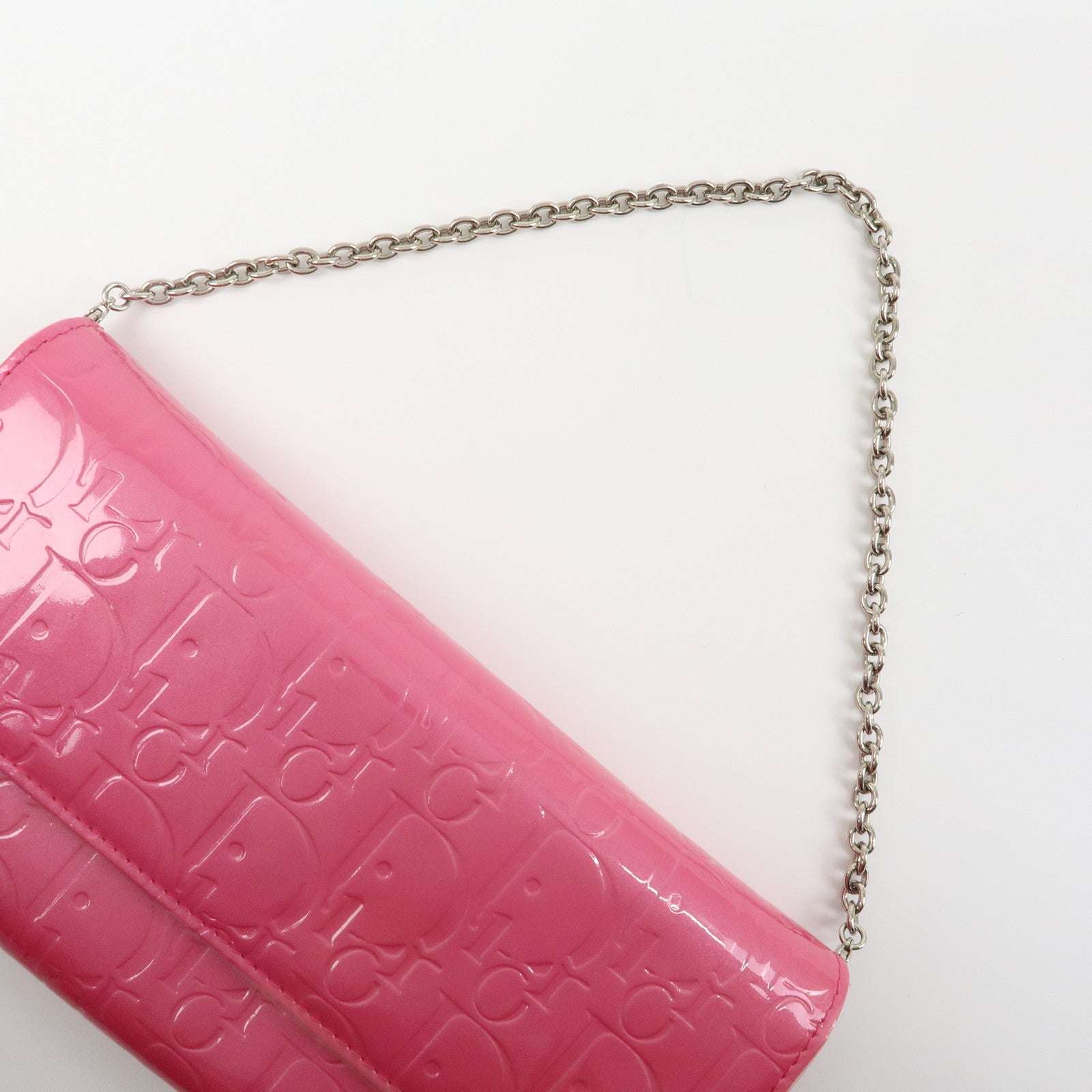 Christian Dior Trotter Patent Leather Chain Wallet WOC Pink