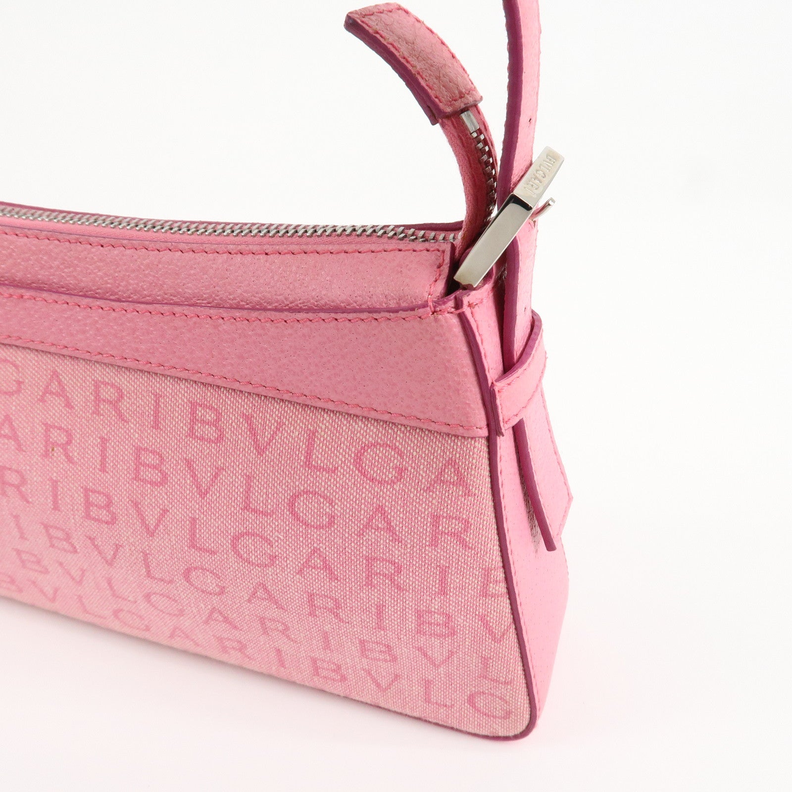 BVLGARI Logo Mania Leather Canvas Shoulder Bag Pink