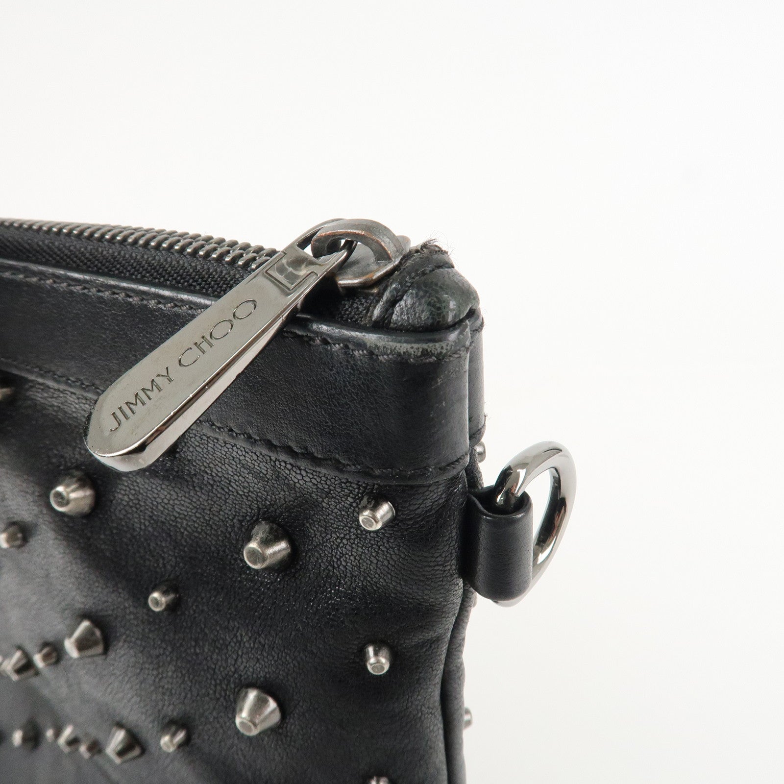 JIMMY CHOO Leather Studs Clutch Bag Black Silver HDW Used