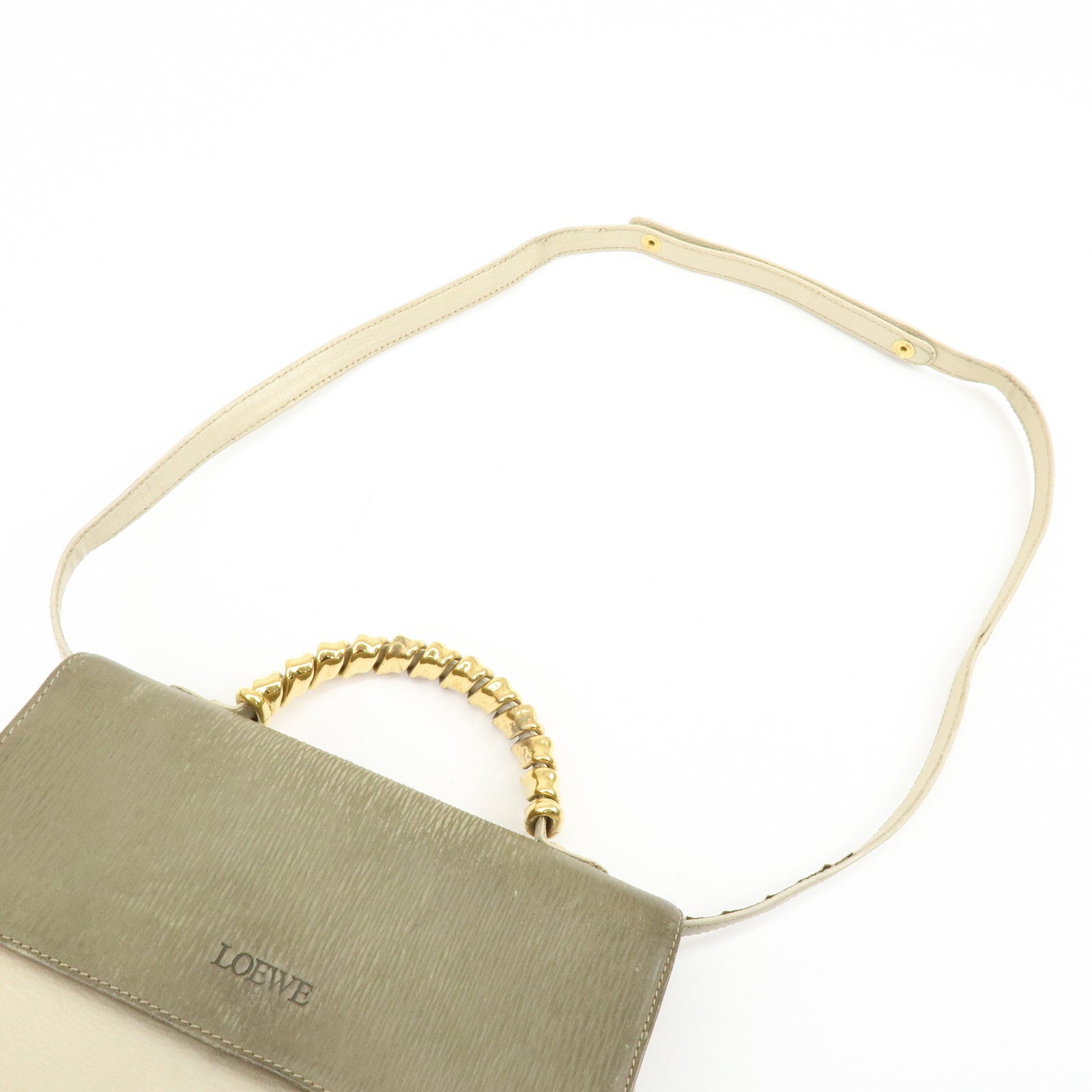 LOEWE Velazquez Leather Suede 2Way Bag Hand Bag Shoulder Bag Ivory