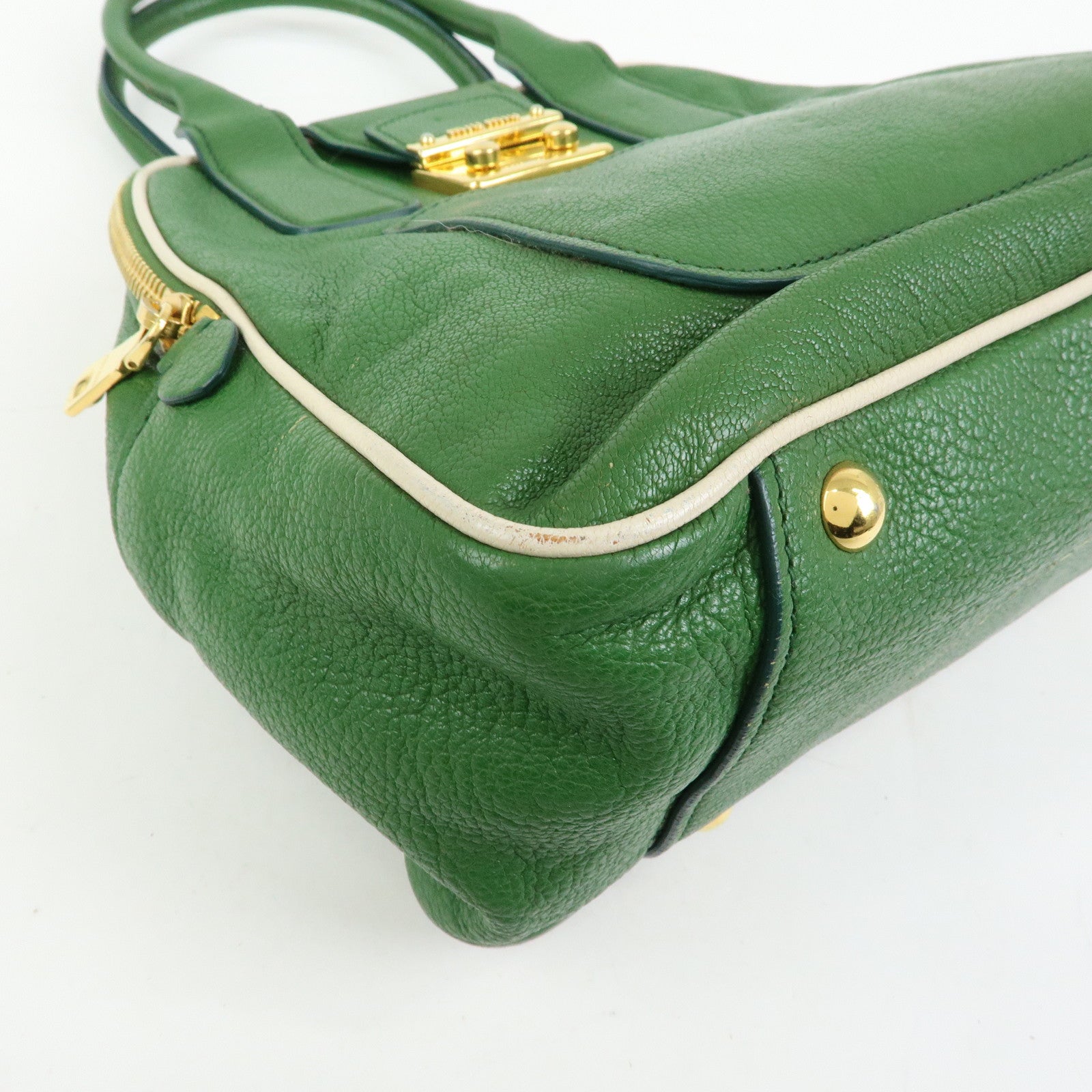 MIU MIU Madras Leather 2Way Bag Hand Bag Shoulder Bag Green