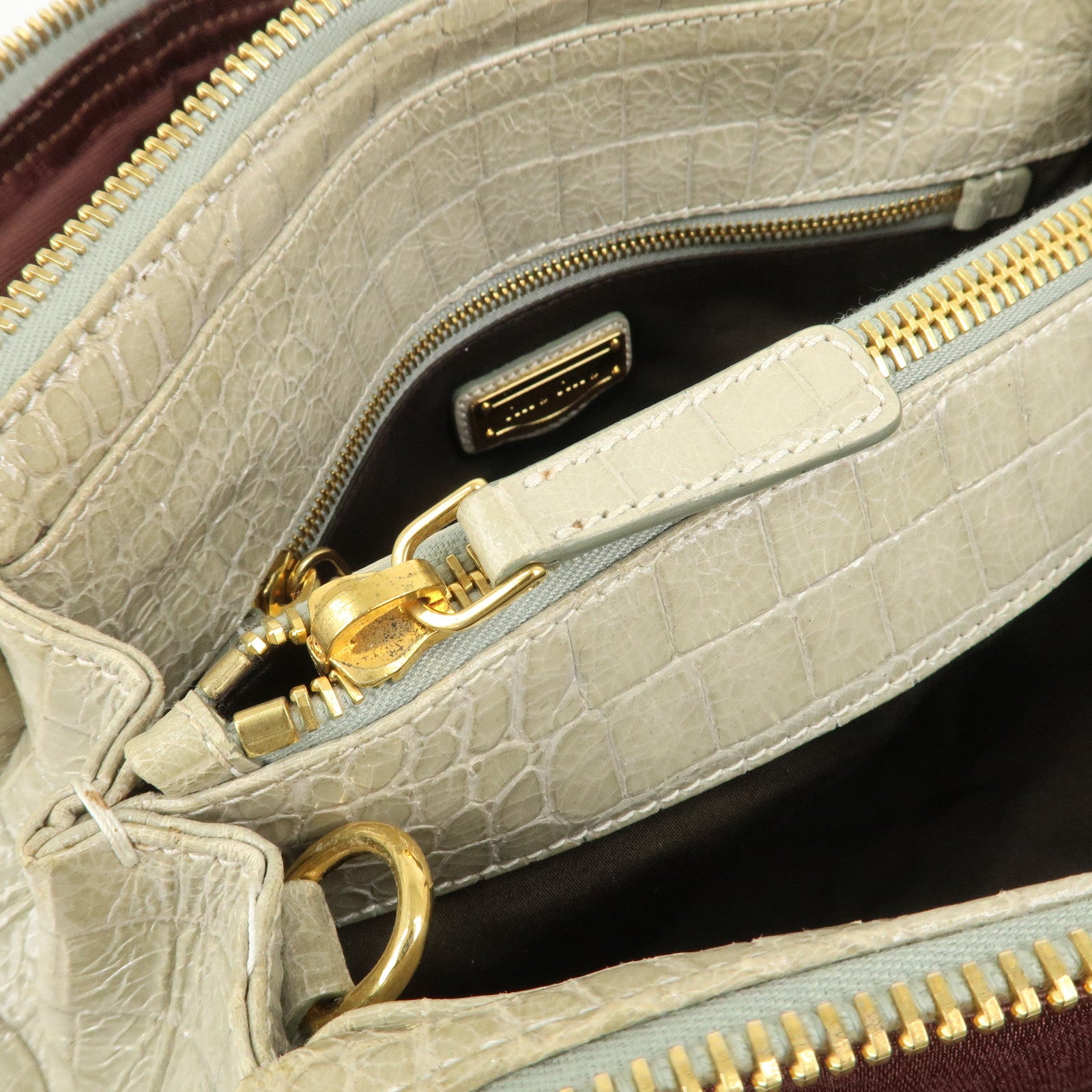 MIU MIU Logo Embossed Leather 2Way Bag Hand Bag Shoulder Bag Beige