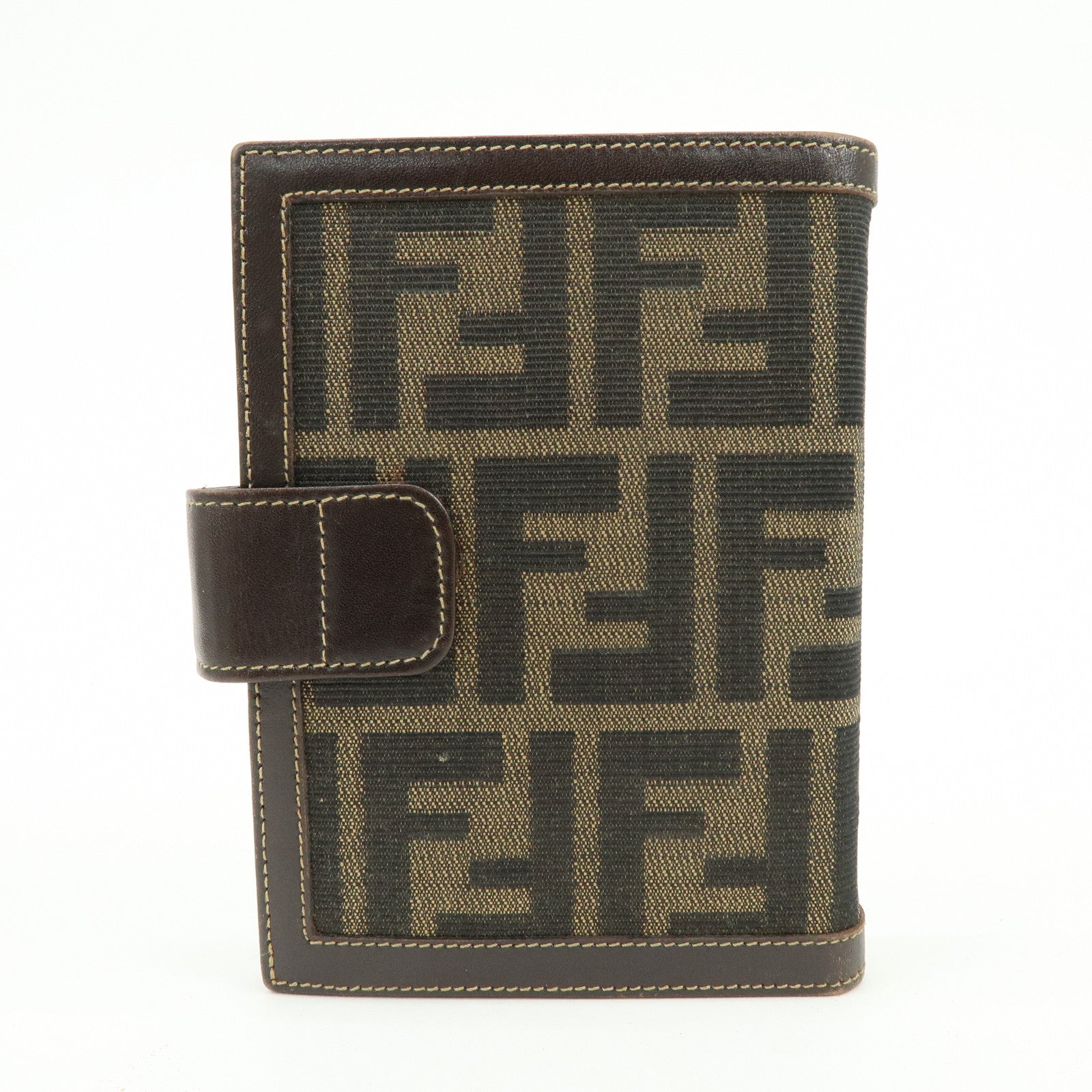 FENDI Zucca Canvas Leather Agenda Planner Cover Brown Black 30153