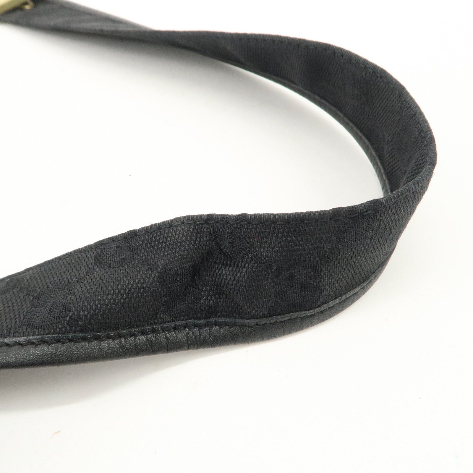 GUCCI GG Canvas Leather Shoulder Bag Hand Bag Black 90665 Used