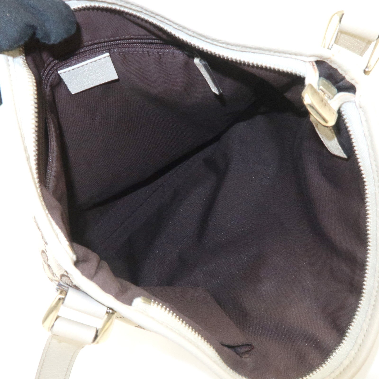 GUCCI Abbey GG Canvas Leather Shoulder Bag Beige Ivory 131326