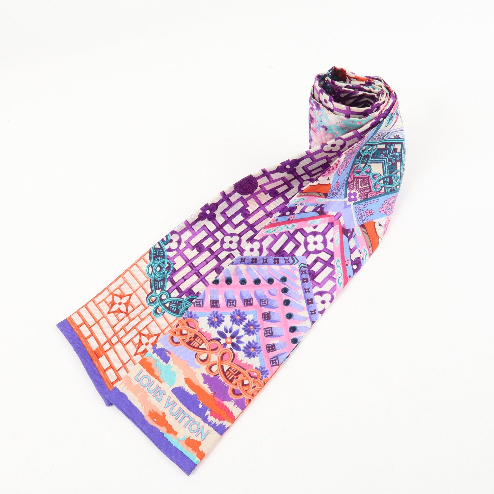 Louis Vuitton 100% Silk Bandeau Multicolor Purple Scarf Used