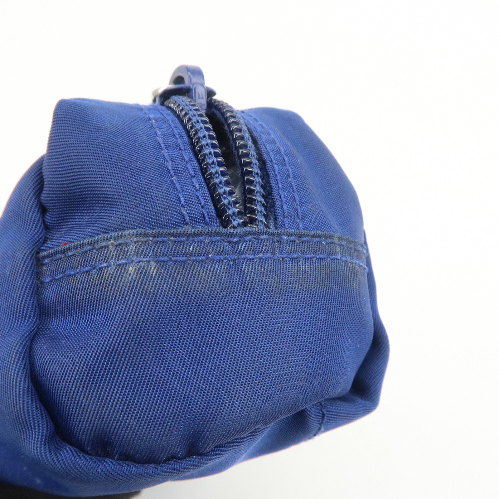 PRADA Triangle Logo Nylon Leather Cosmetic Pouch Blue 1N0175