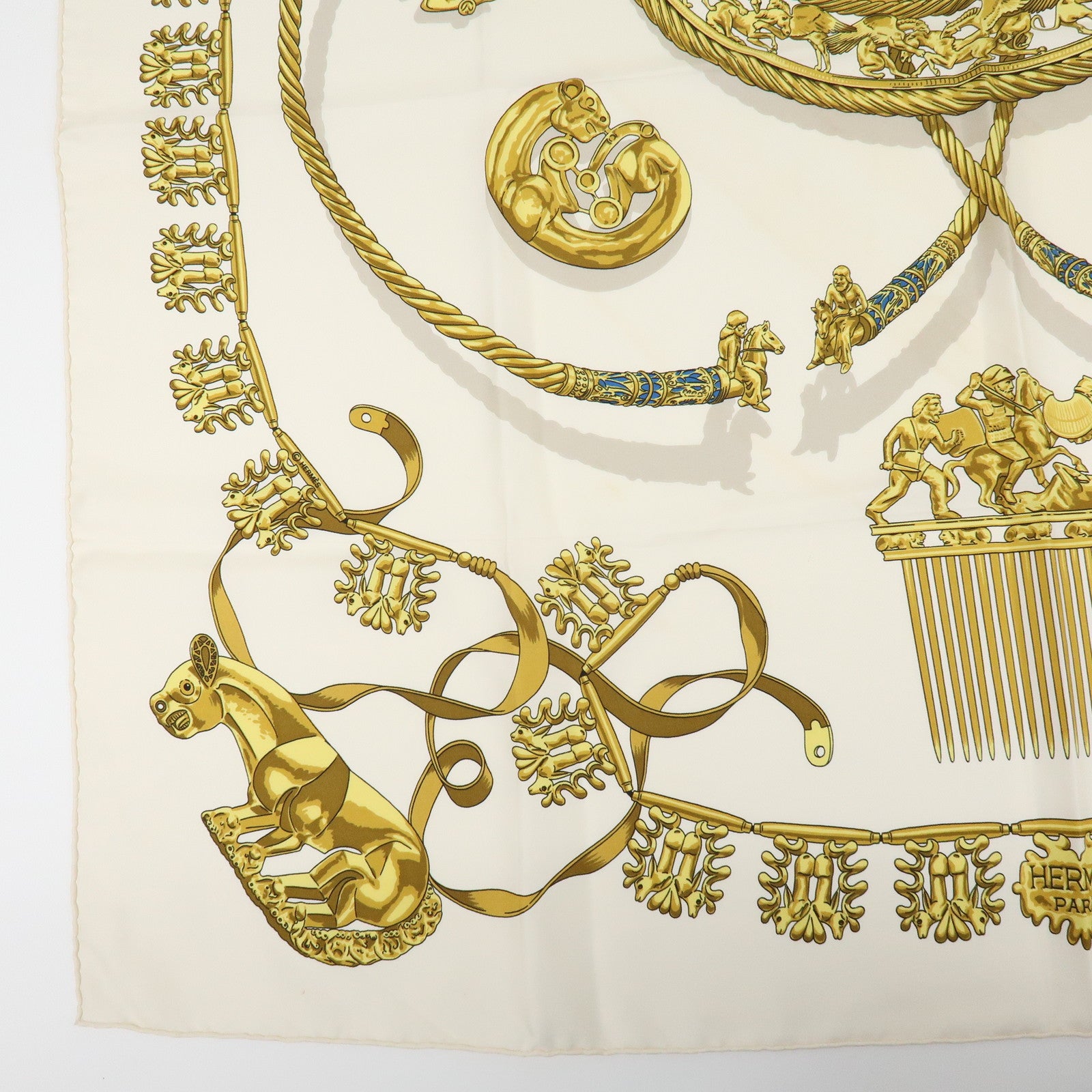 HERMES Carre 90 Set of 2 Silk 100% Scarves Gold Beige Pink