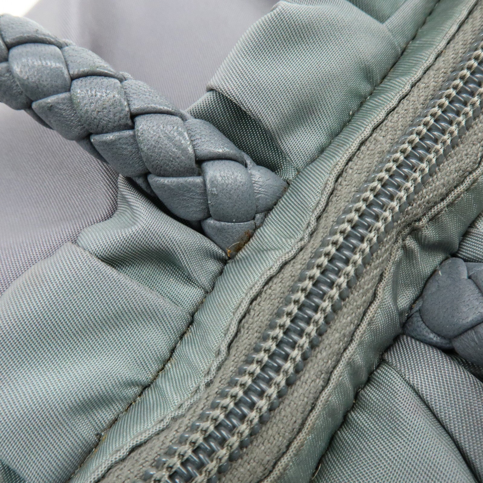 PRADA Nylon Leather 2Way Gathered Ribbon Hand Shoulder Bag Gray