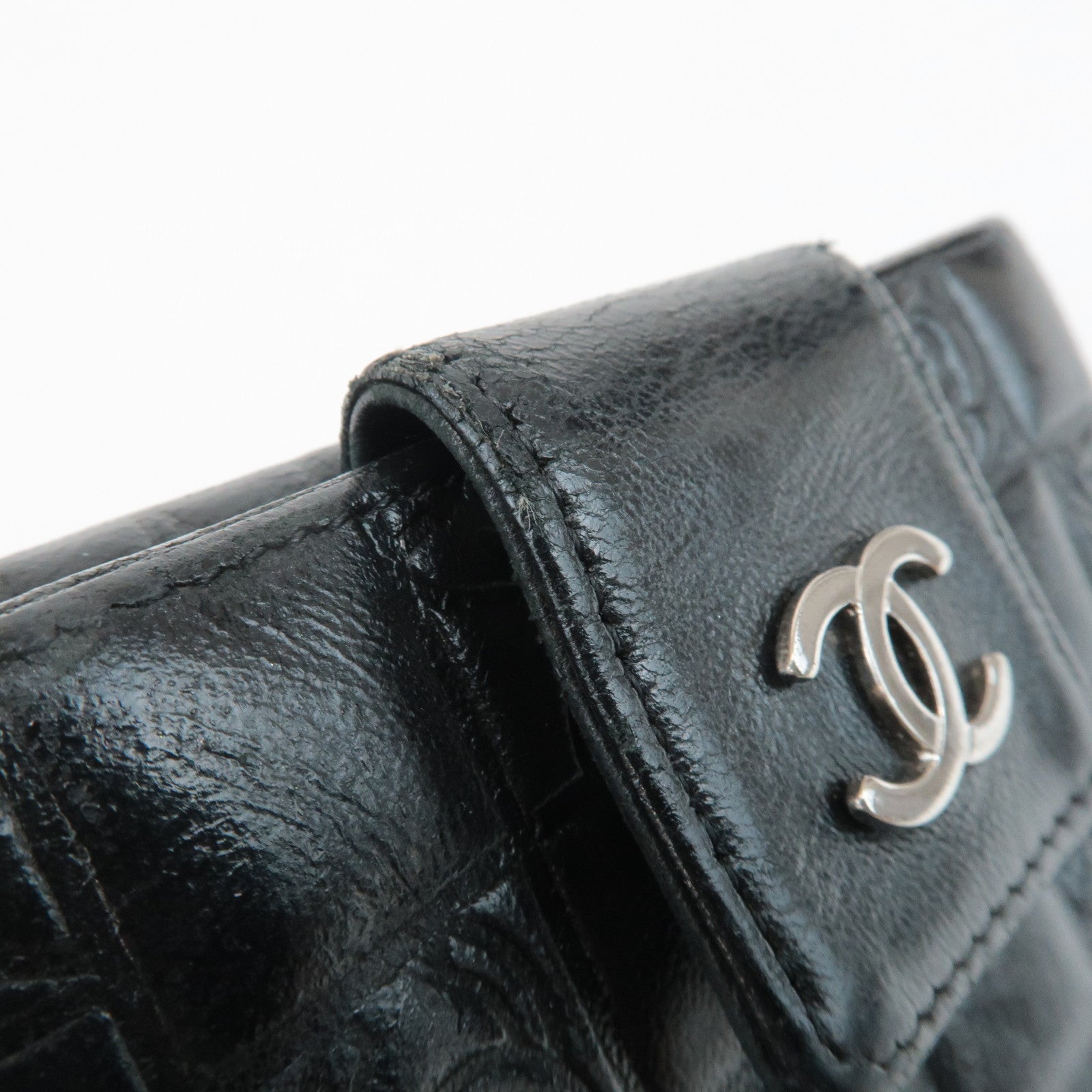 CHANEL COCO Mark Double Hook Compact Wallet Black 9837165 Used