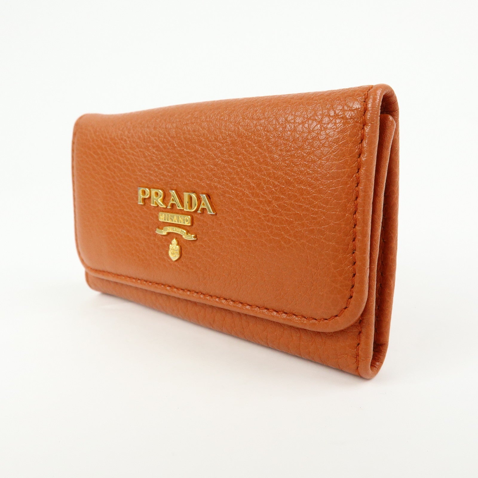 PRADA Leather Key Case Key Chain Key Holder Orange