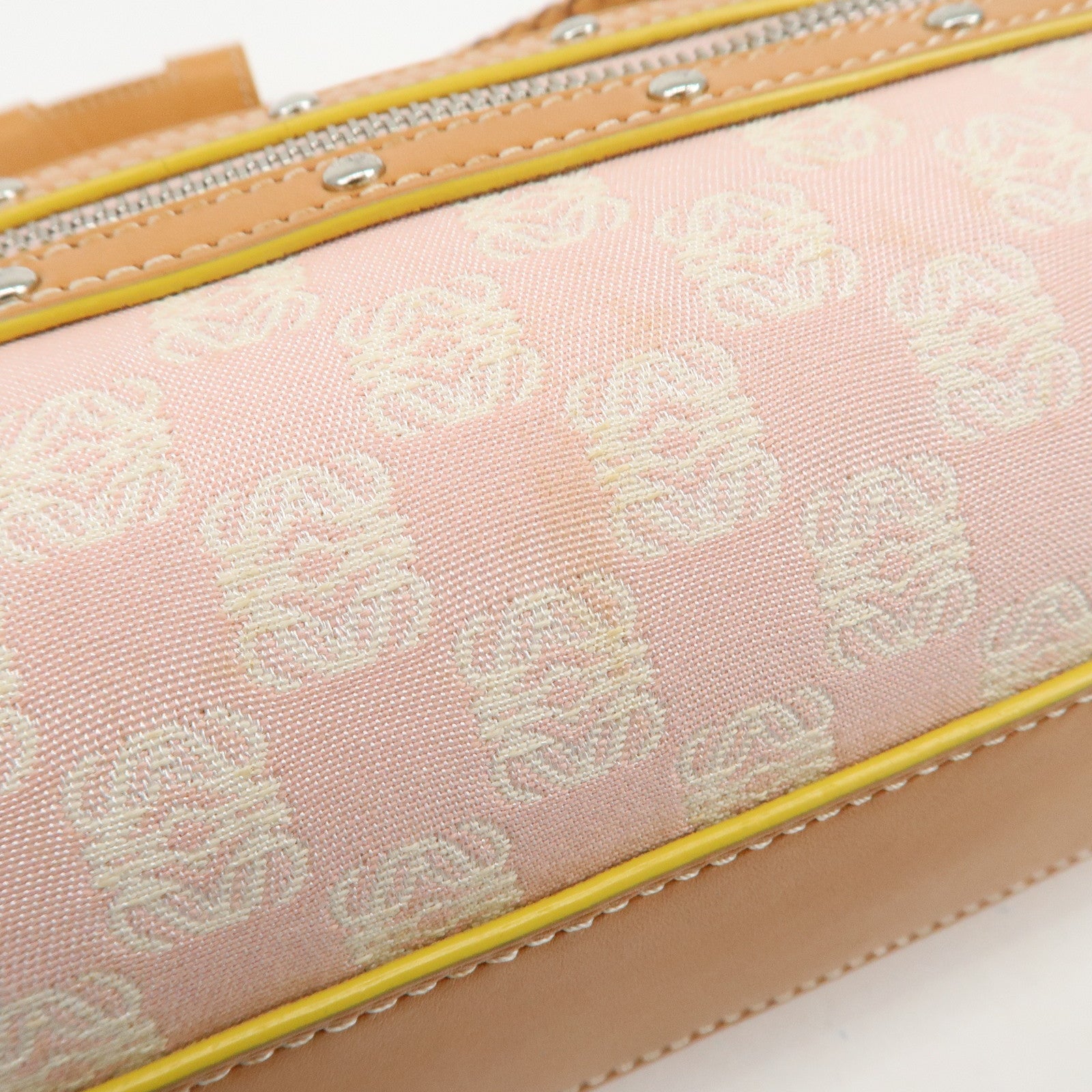 LOEWE Anagram Canvas Leather Hand Bag Boston Bag Pink Brown