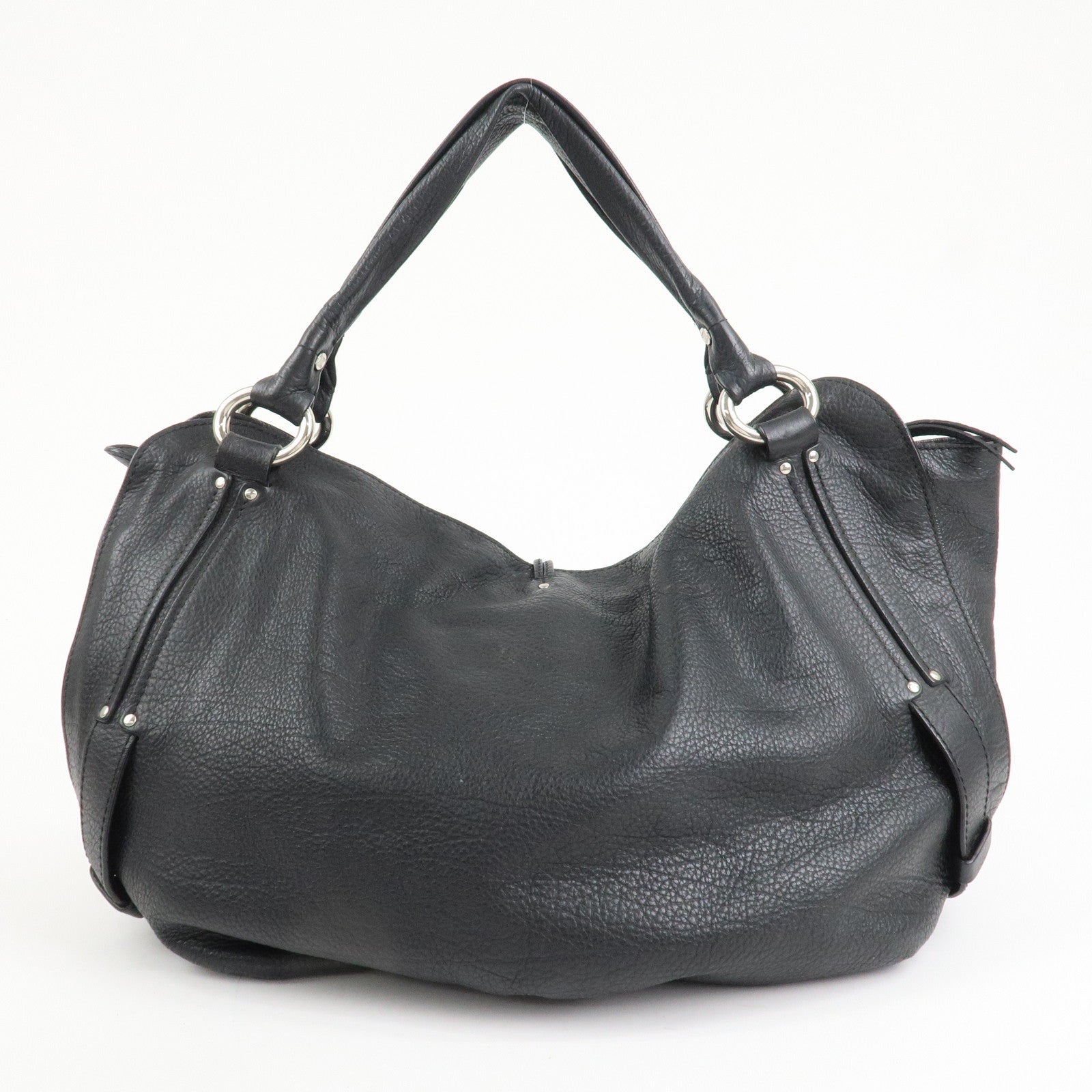 CELINE Leather Hand Bag Shoulder Bag Black Silver HDW Used