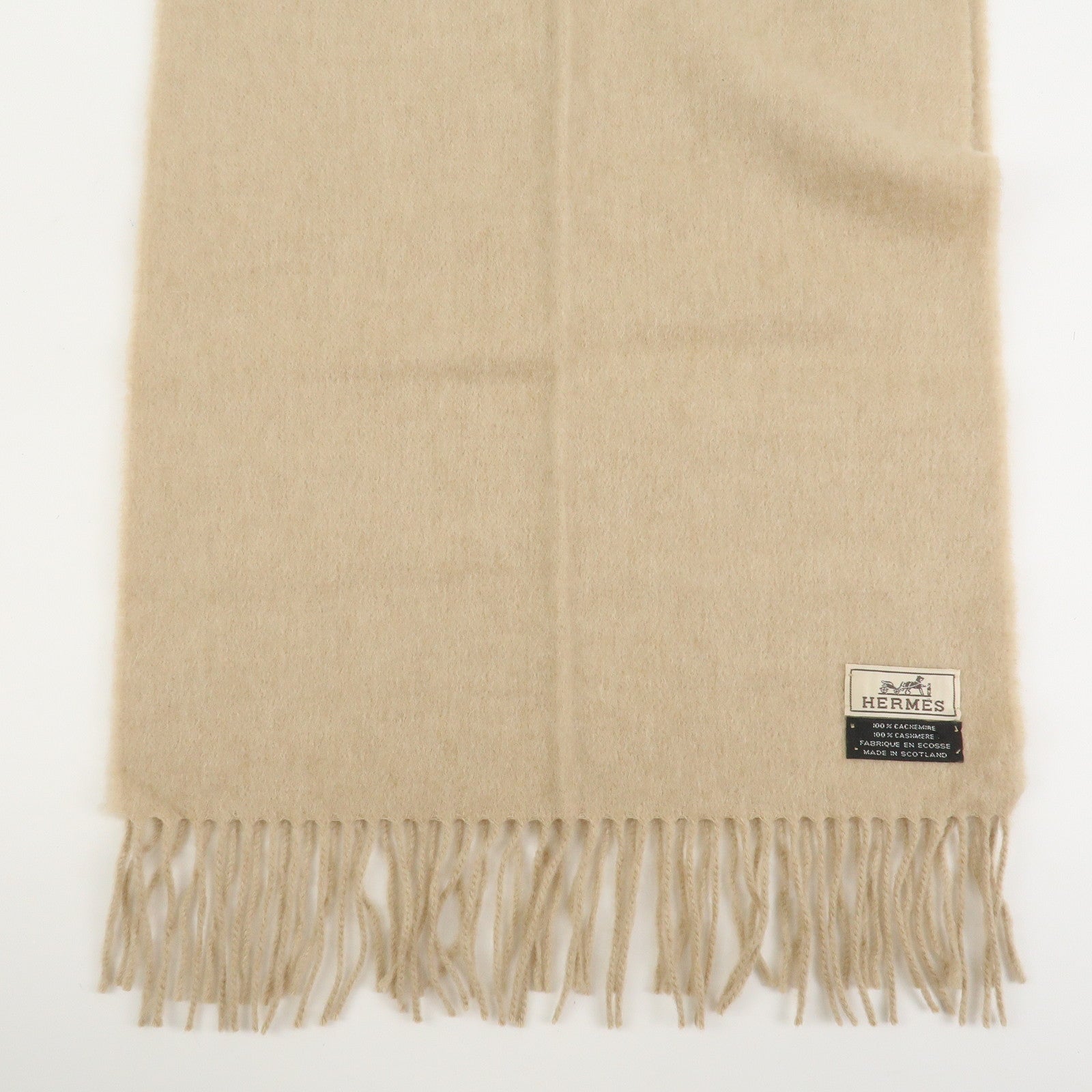 HERMES Logo Cashmere100% Scarf Stole Shawl Beige