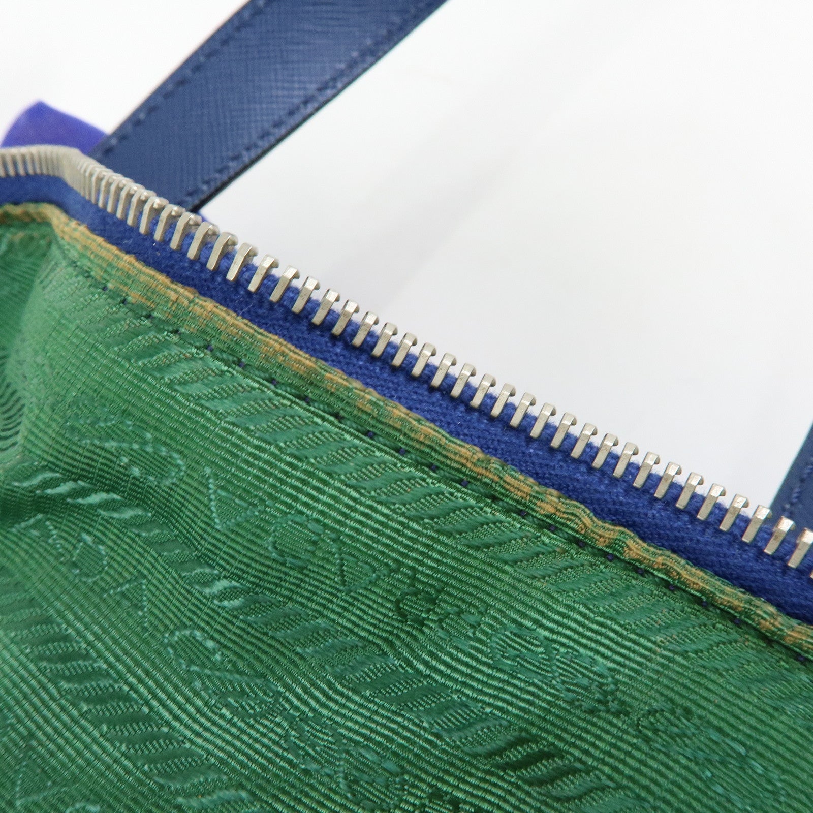 PRADA Triangle Logo Linen Leather 2Way Bag Flower Motif Blue BR4696