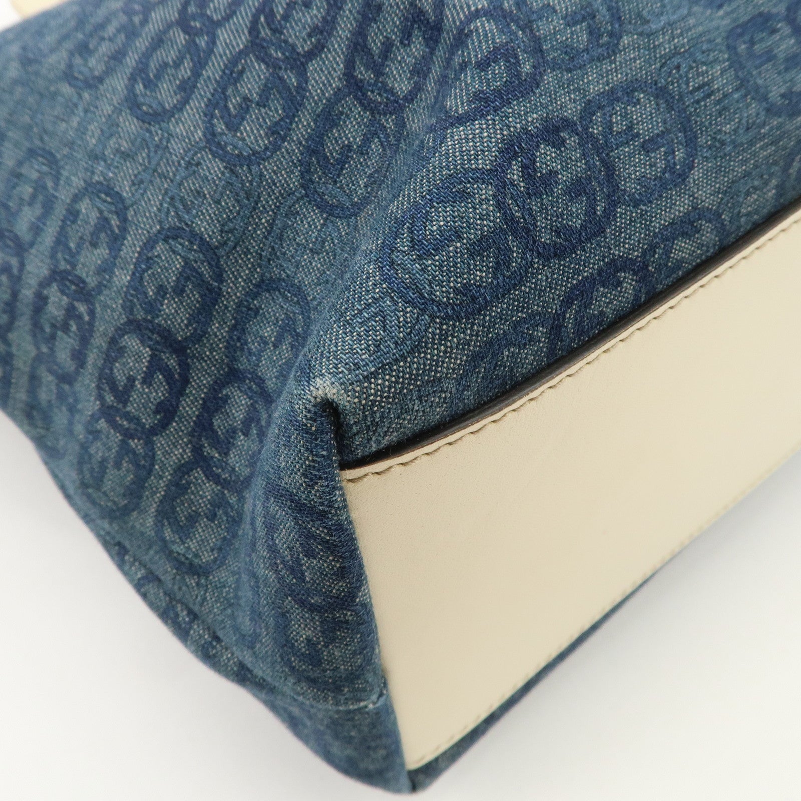 GUCCI Interlocking G Denim Leather Tote Bag Shoulder Bag Blue 257245 Used