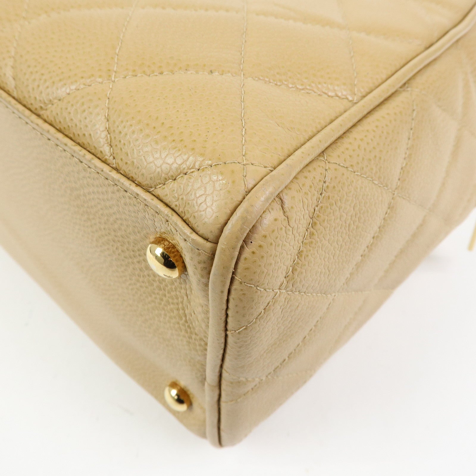 CHANEL COCO Mark Caviarskin Boston Bag Hand Bag Beige