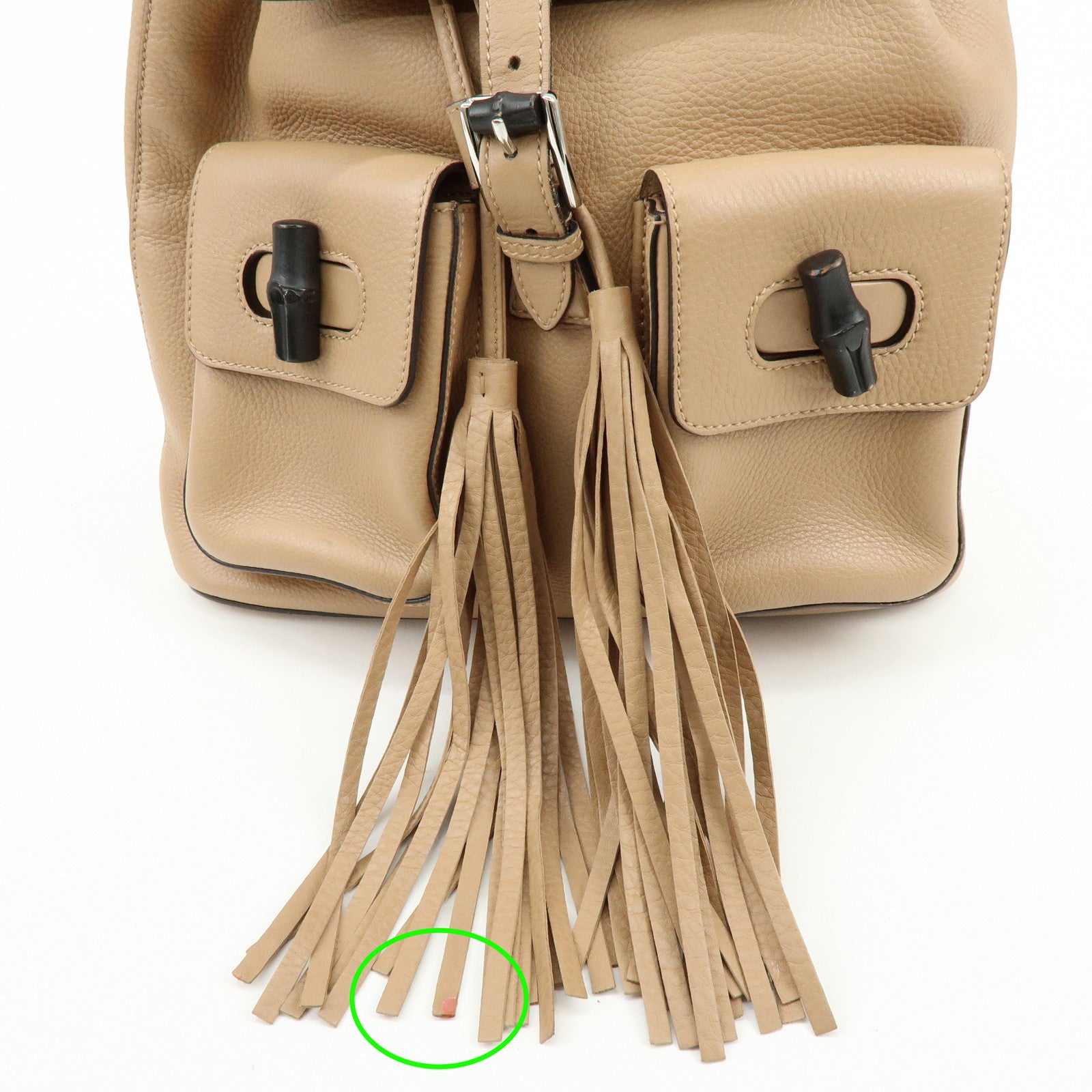 GUCCI Bamboo Leather Tassel Backpack Rucksack Pink Beige 370833