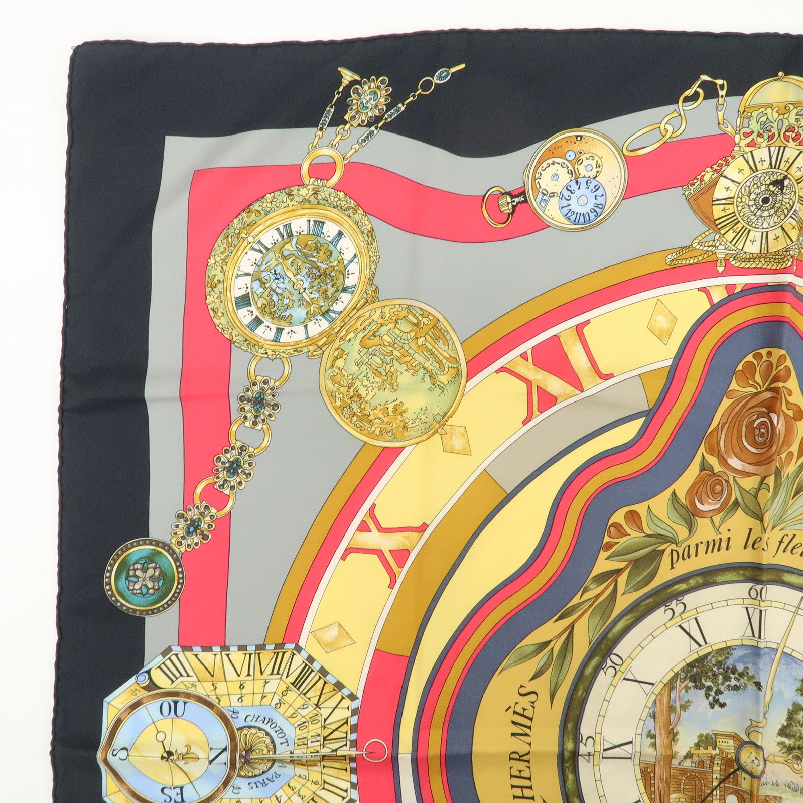 HERMES Carre 90 Silk 100% Scarf La Ronde Des Heures Multicolor