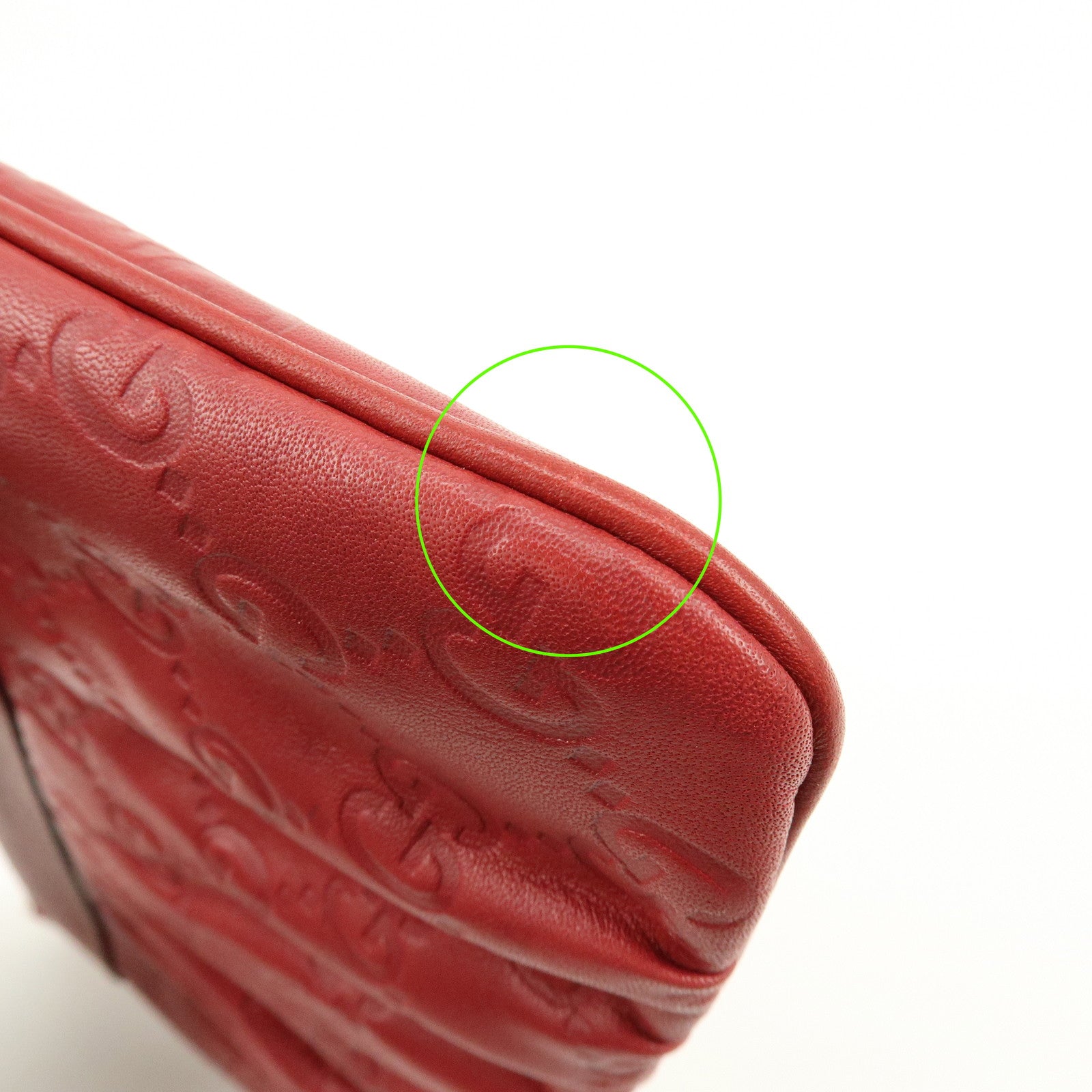 GUCCI Guccissima Leather Cosmetic Case Pouch Wrist Bag Red 203650