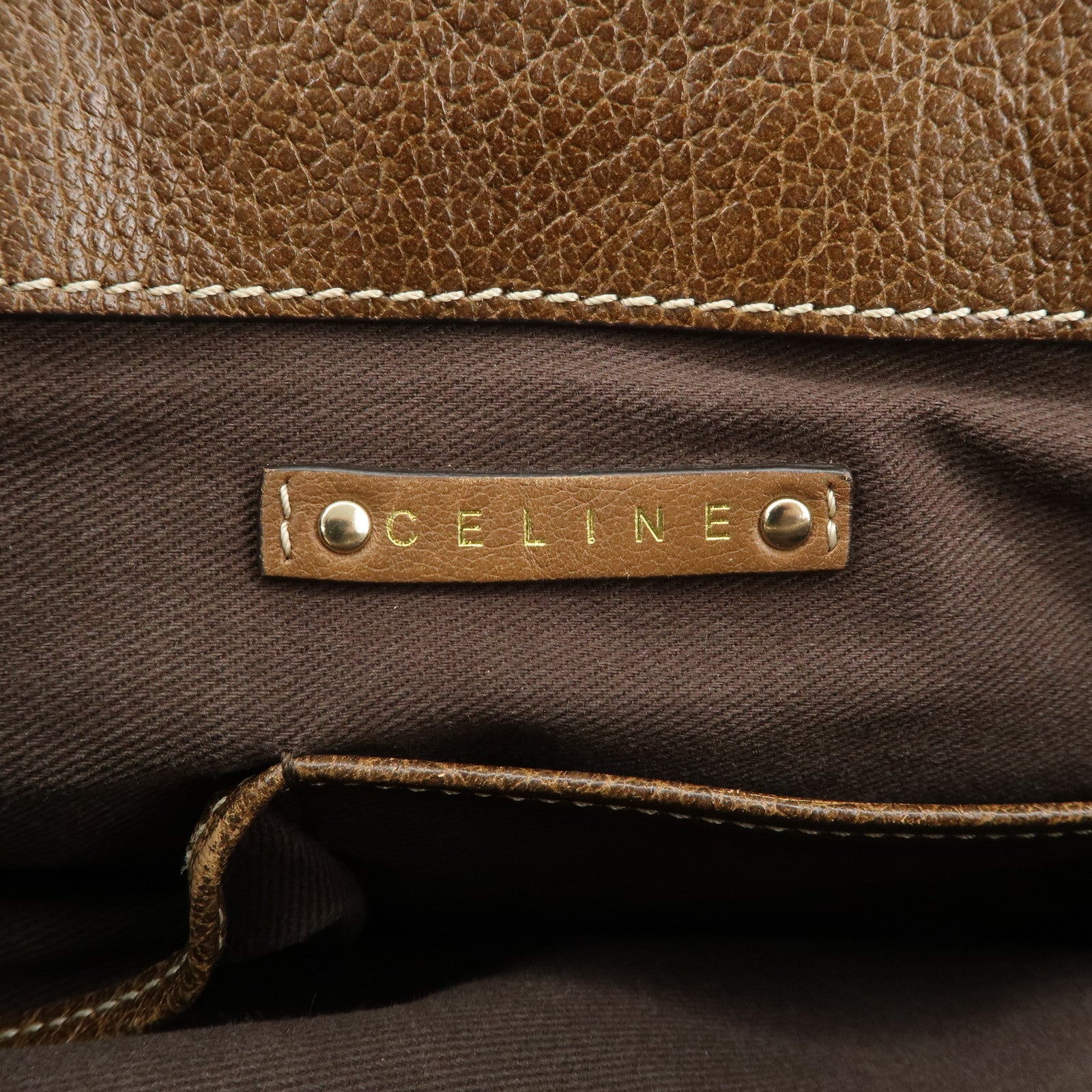 CELINE Macadam Engraved Canvas Leather Boogie Bag Hand Bag Brown Used