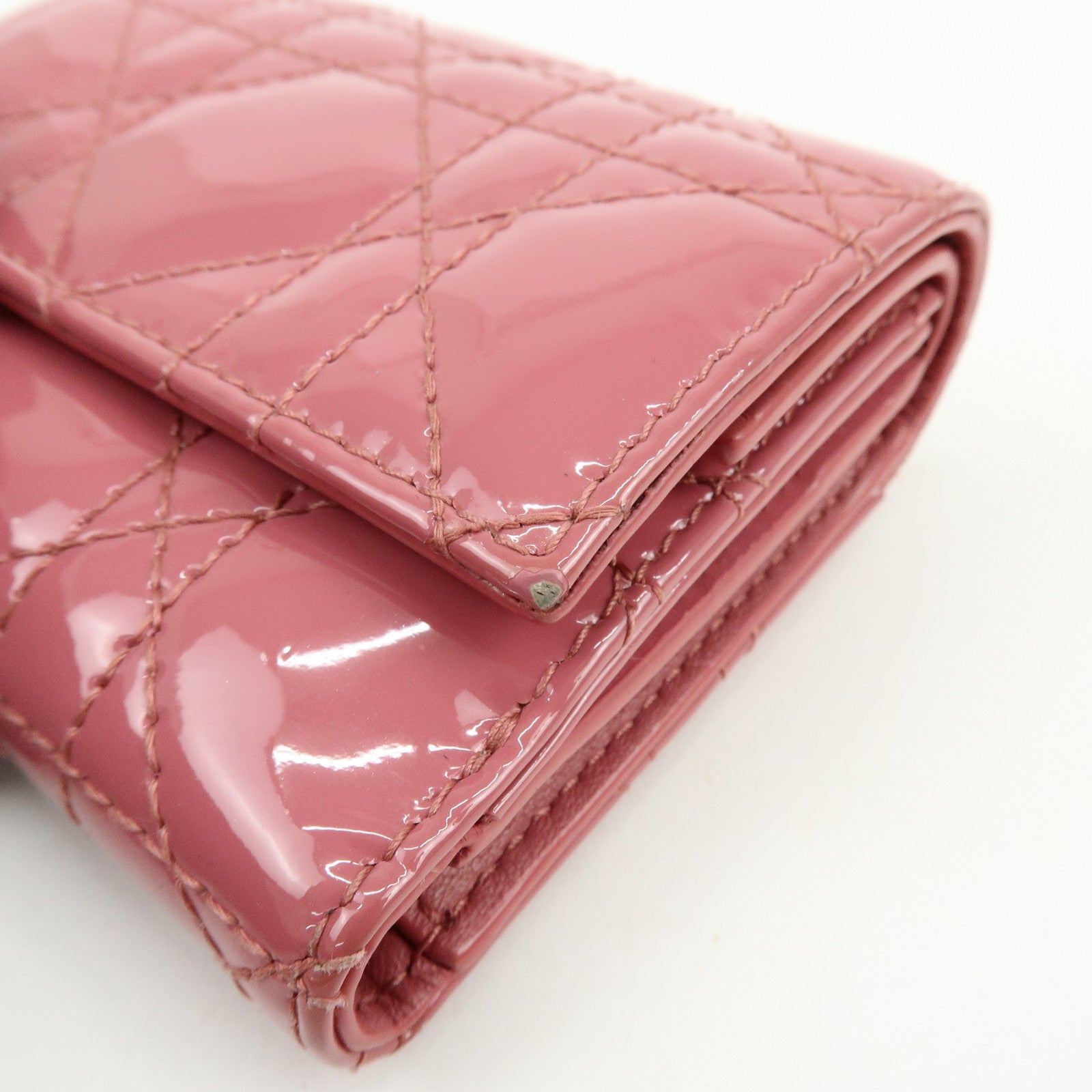 Christian Dior Canage Patent Leather Compact Wallet Pink
