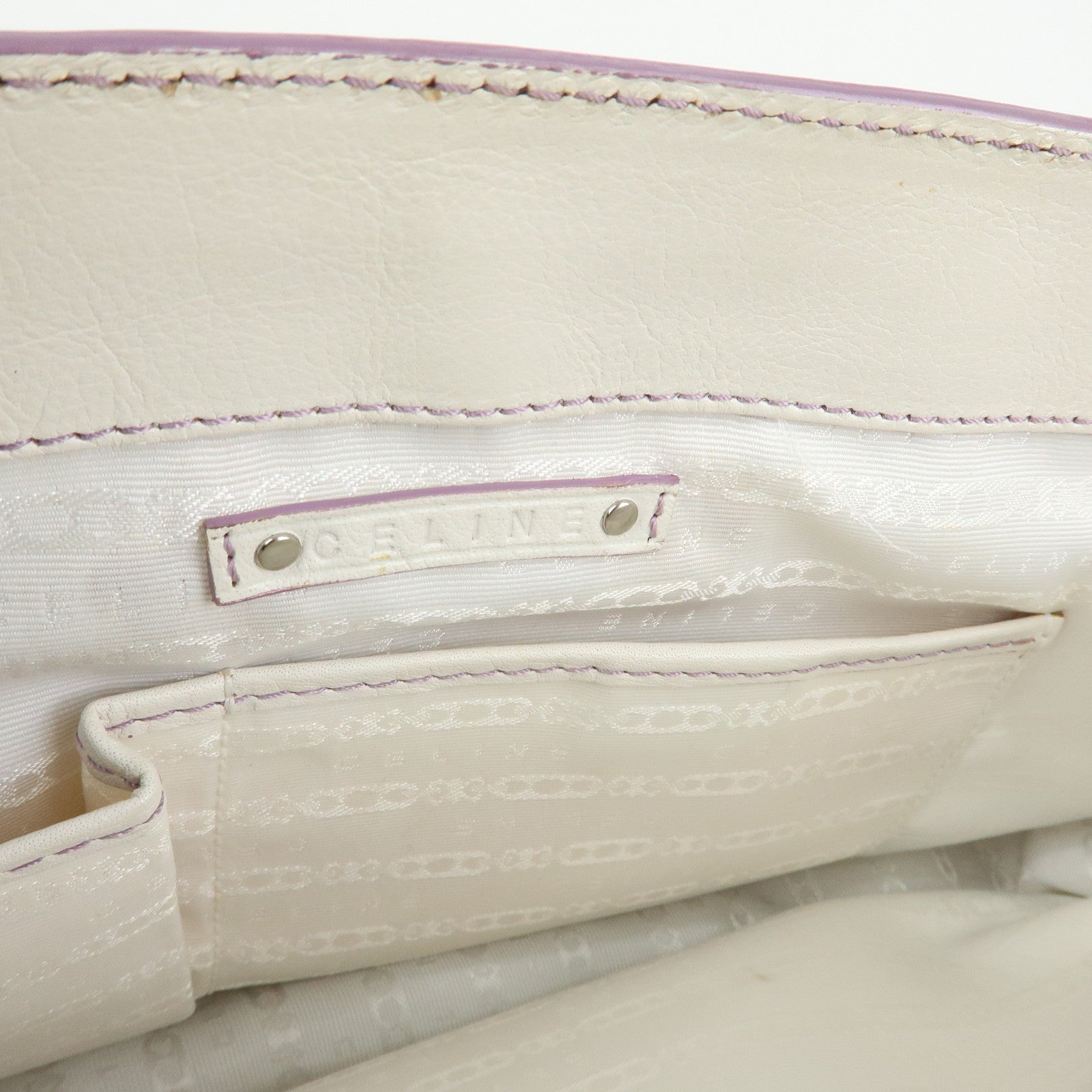 CELINE Macadam Leather Boogie Bag Hand Bag Tote Bag White Purple