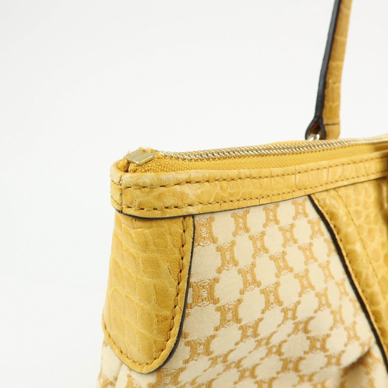 CELINE Macadam Canvas Leather Tote Bag Hand Bag Yellow Red Beige
