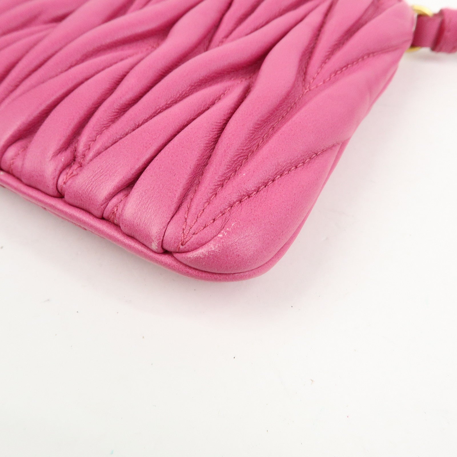 MIU MIU Matelasse Nappa Leather Clutch Bag Pouch Pink 5N1811