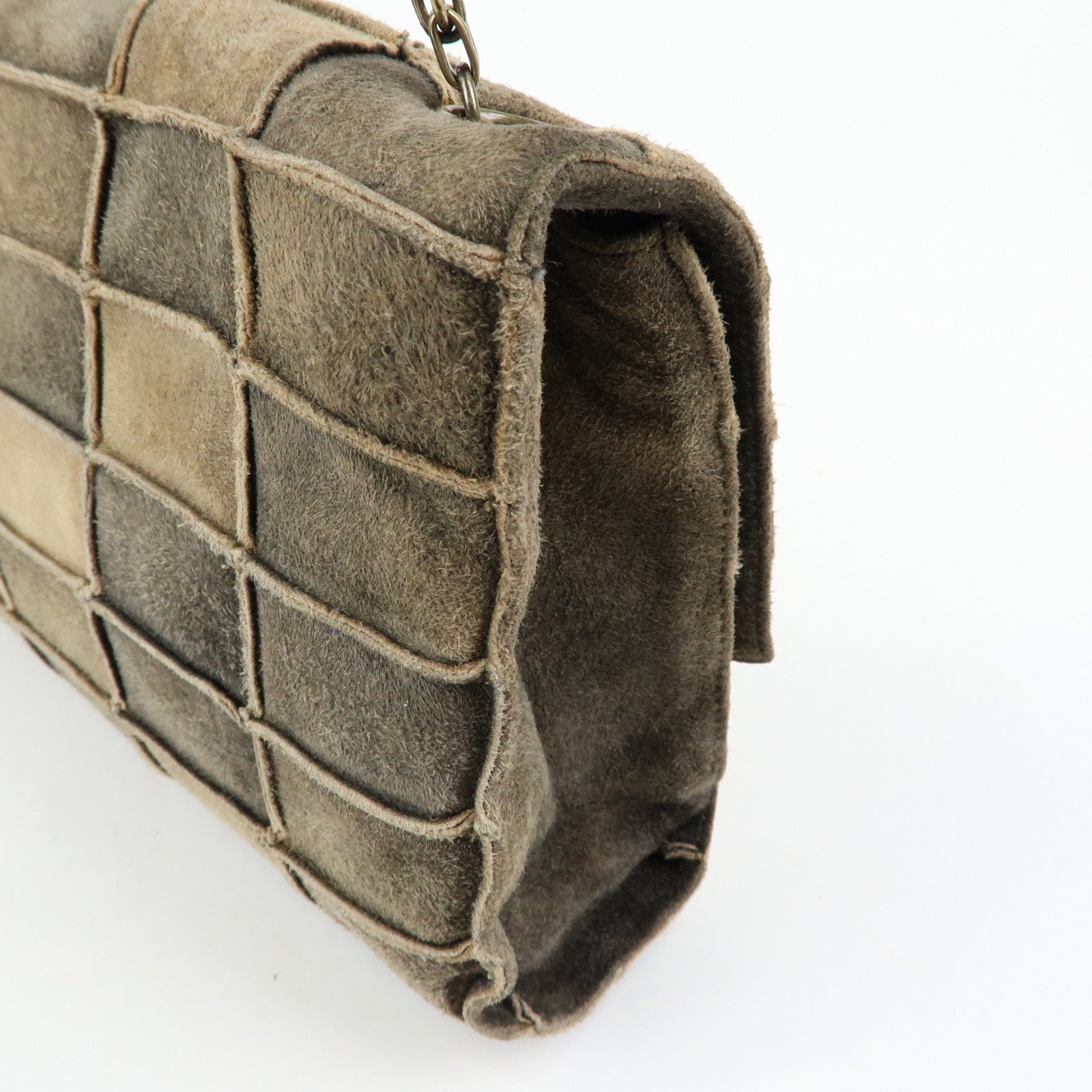 CHANEL Chanel 2.55 Suede Patchwork Chain Shoulder Bag Gray Brown