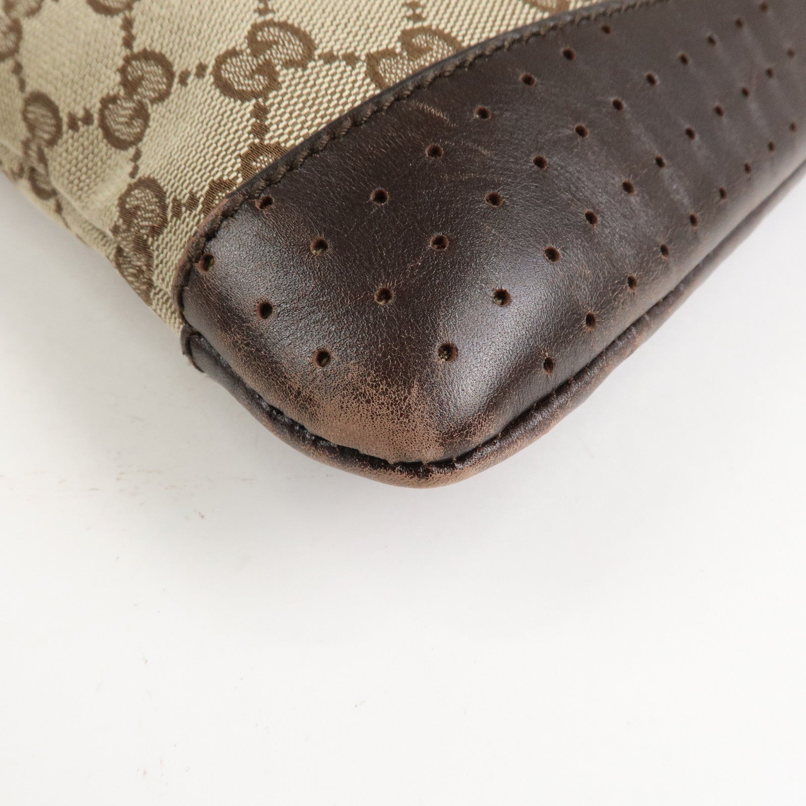 GUCCI GG Canvas Leather Shoulder Bag Crossbody Bag Brown 145857 Used