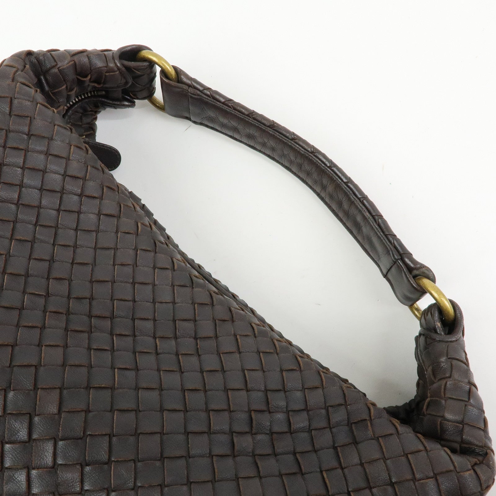 BOTTEGA VENETA Intrecciato Leather Shoulder Bag Dark Brown 181347