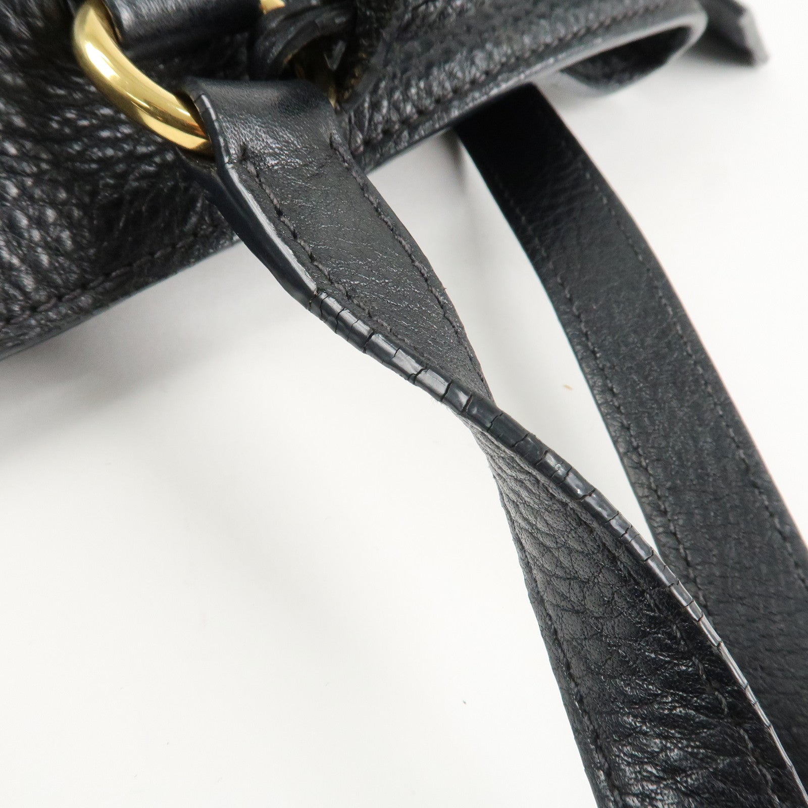 PRADA Logo Leather Tote Bag Shoulder Bag Black 1BG100 Used