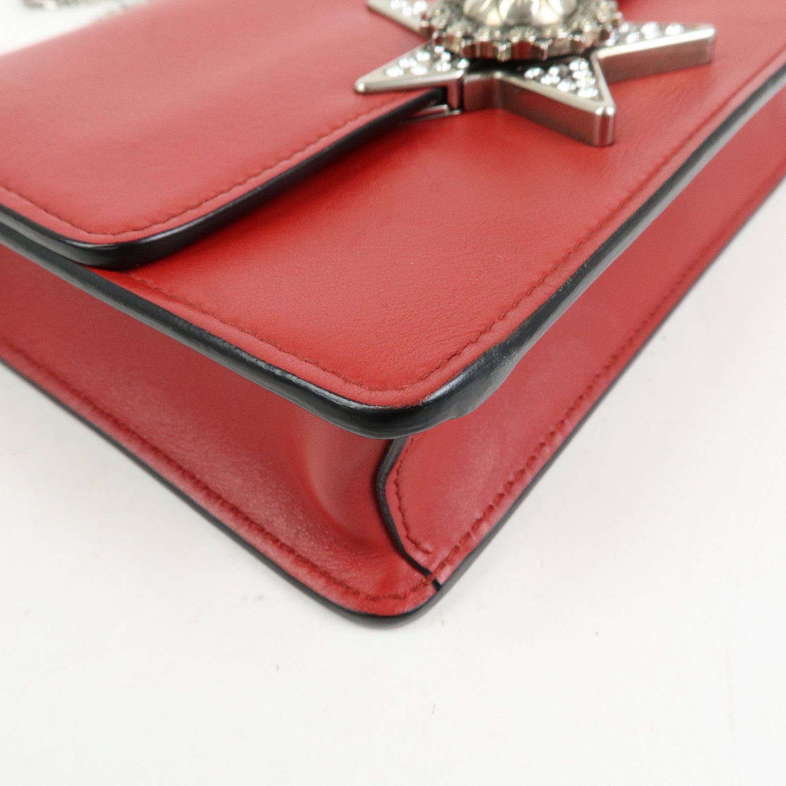 MIU MIU Leather Star Chain Shoulder Bag Crossbody Bag Red