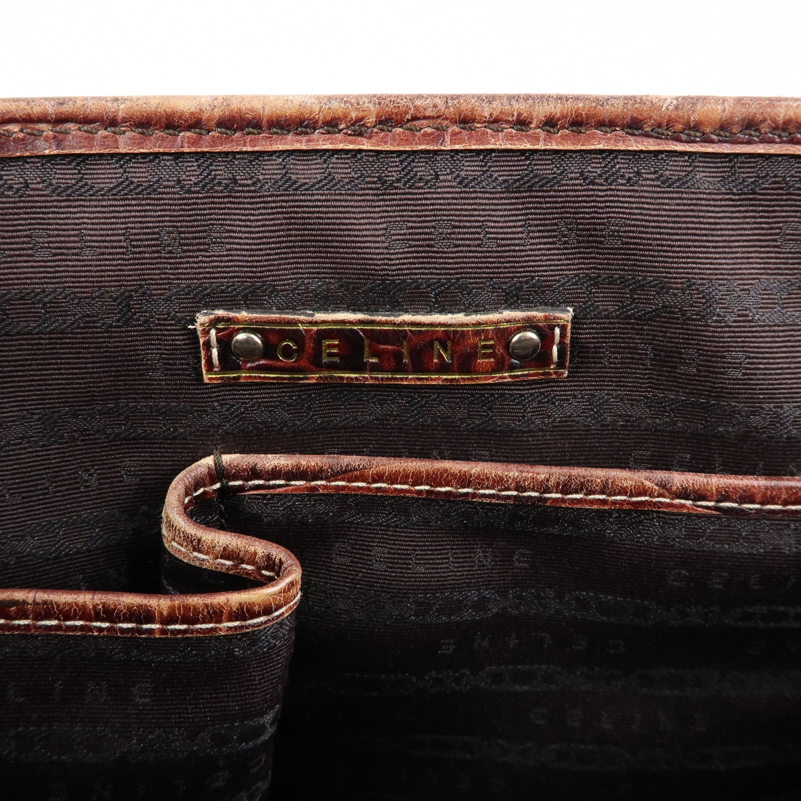 CELINE Macadam Boogie Bag Canvas Leather Hand Bag Brown