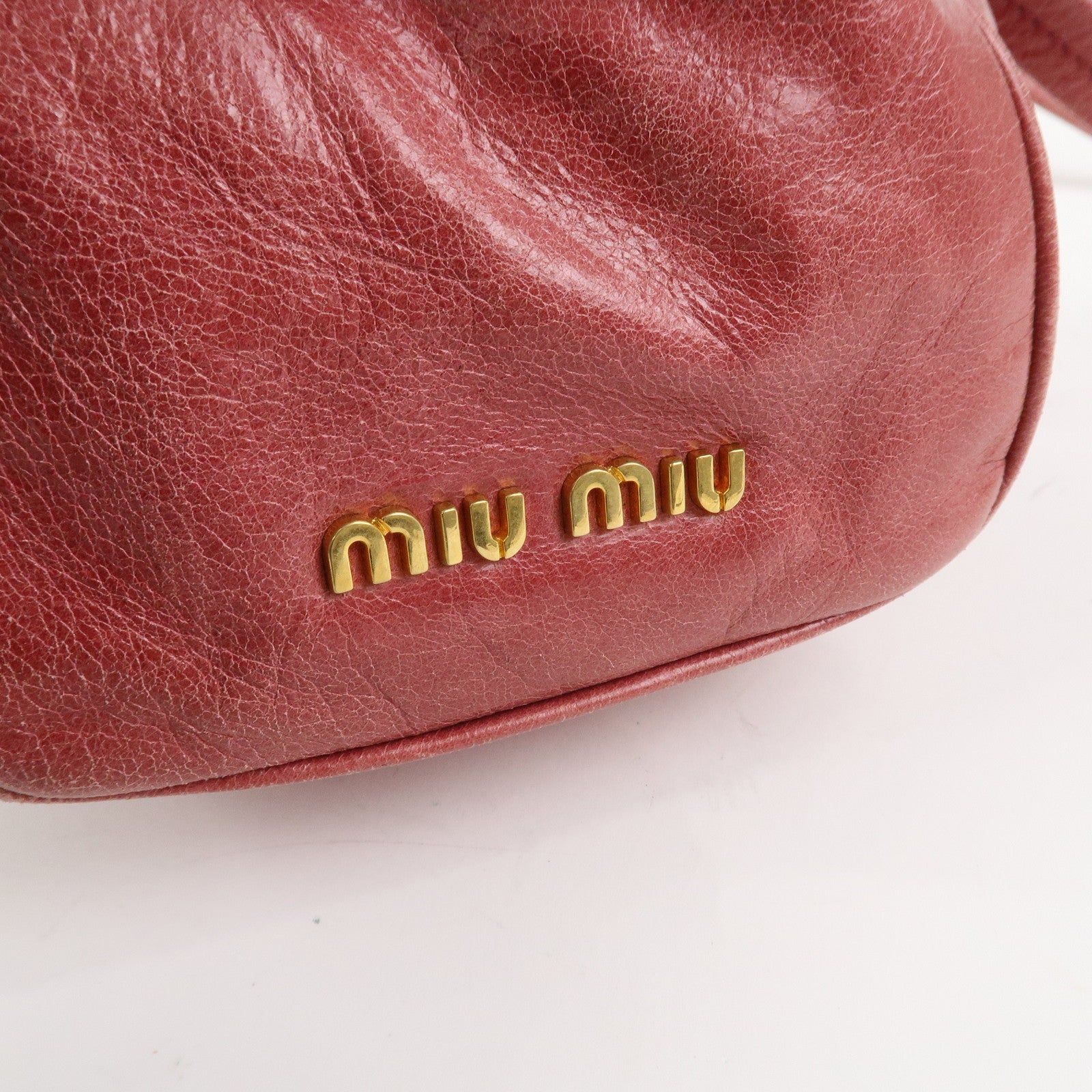 MIU MIU Logo Leather Shoulder Bag Boston Bag Pink RR1941