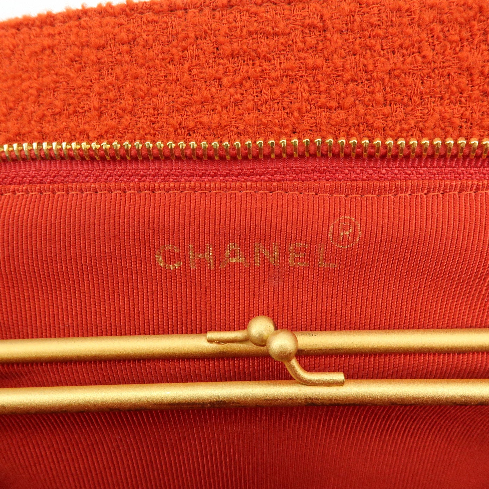 CHANEL COCO Mark Tweed Chain Shoulder Bag Hand Bag Red