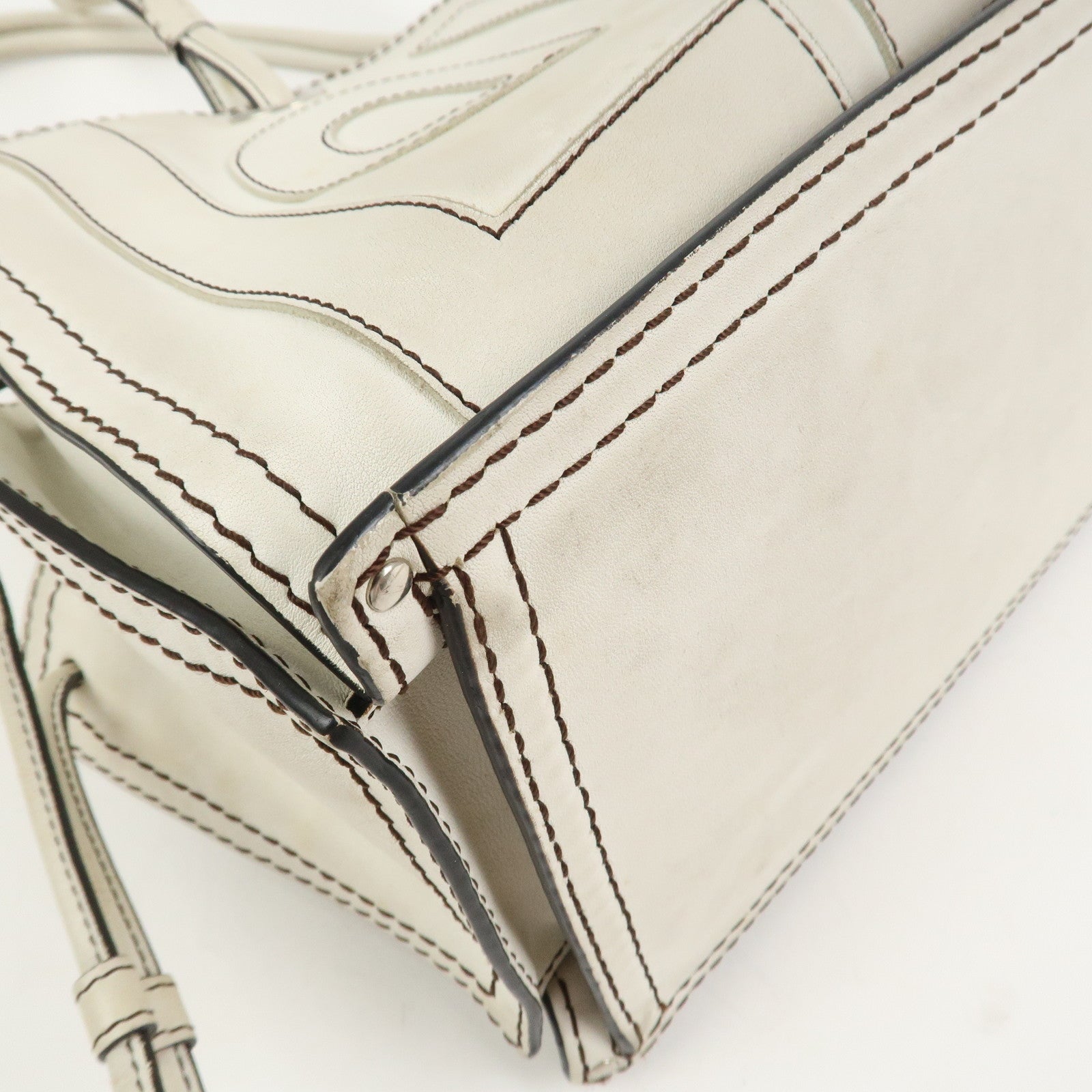 LOEWE Anagram Leather Shopper Tote Bag Shoulder Bag Hand Bag Ivory