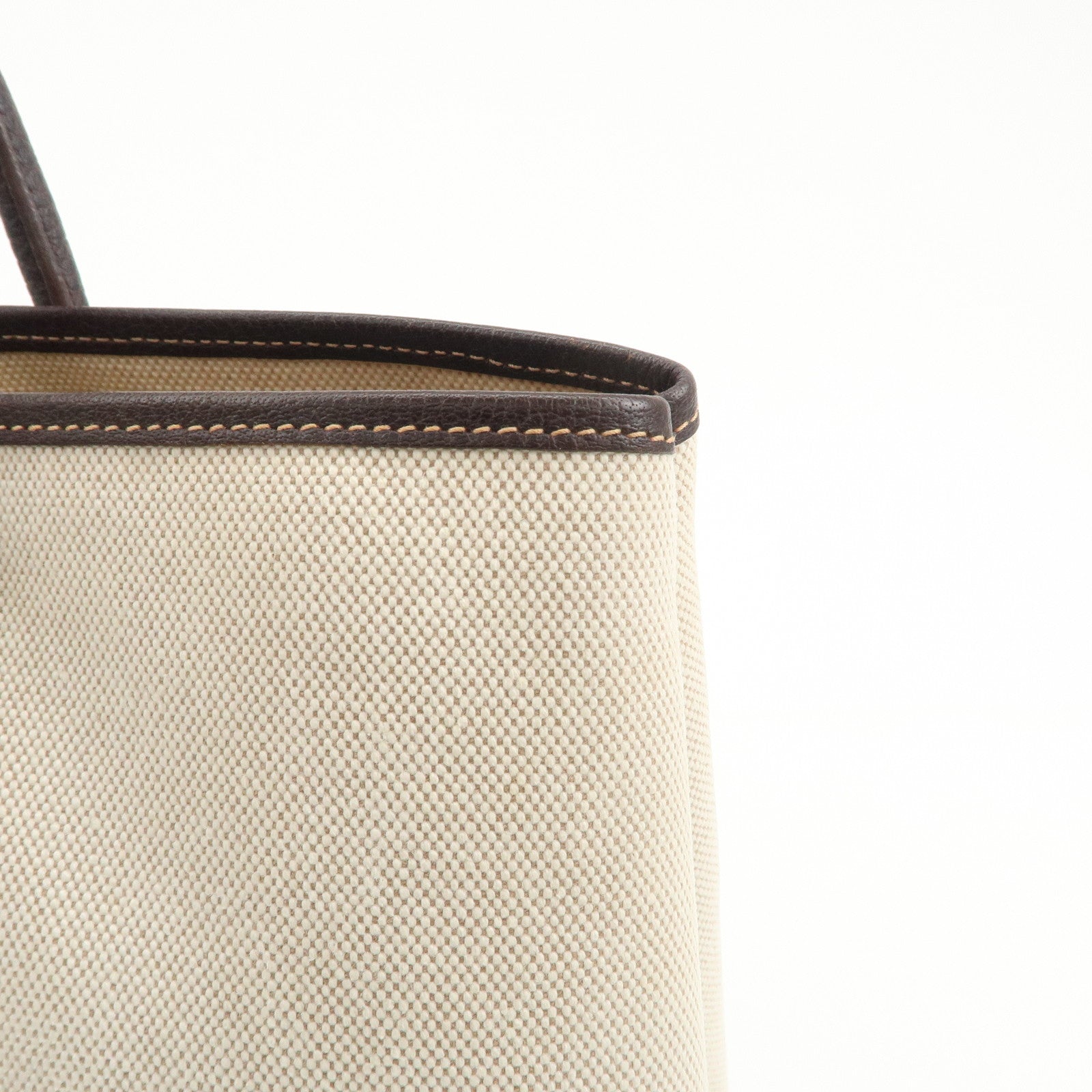 HERMES Garden Party Toile H Leather Tote Bag Hand Bag Natural