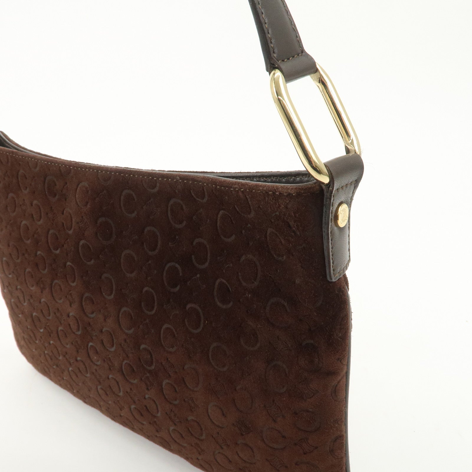 CELINE C Macadam Suede Leather Shoulder Bag Brown
