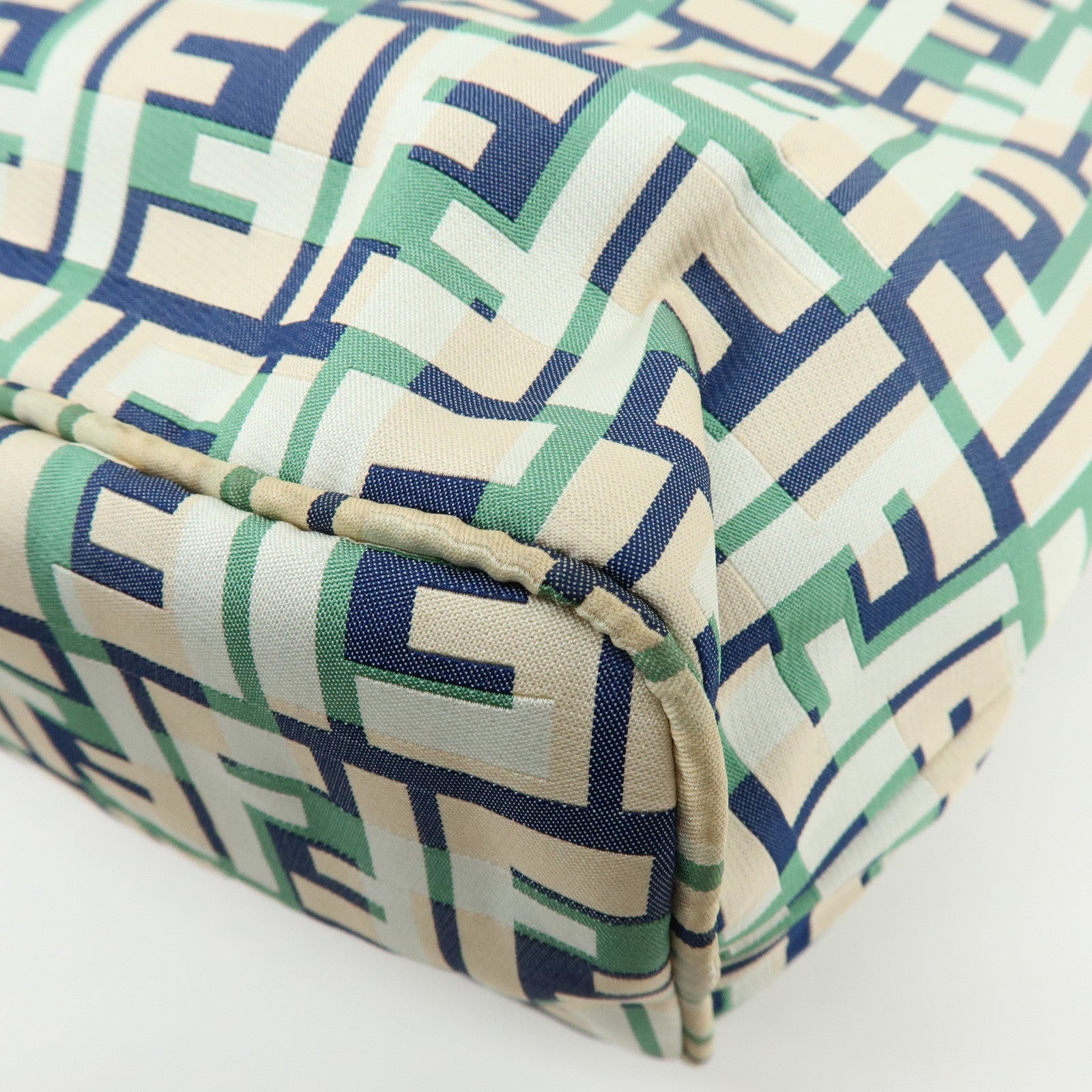 FENDI Zucca Nylon Leather Tote Bag Shoulder Bag Navy Green