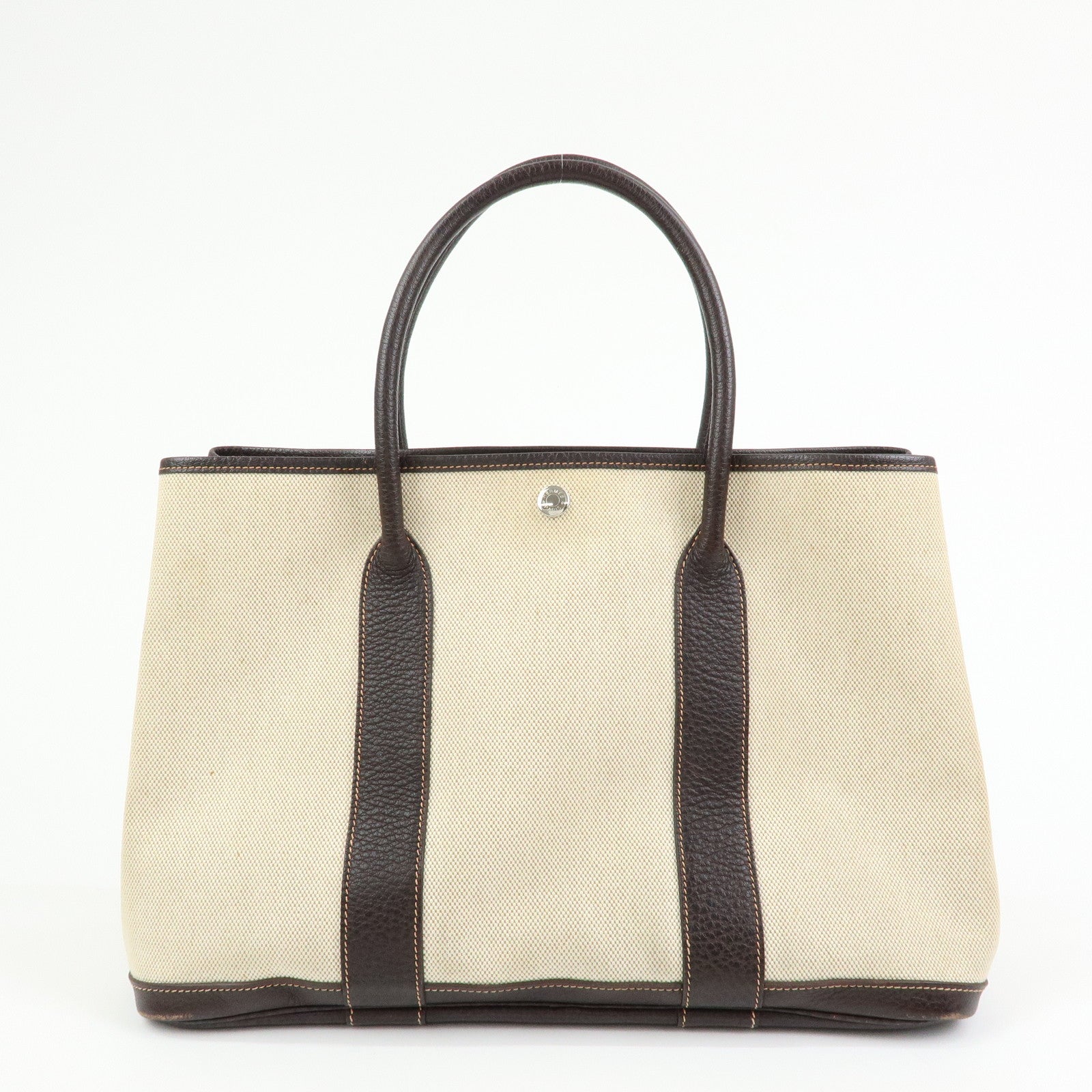 HERMES Garden Party PM Toile Ash Leather I Stamped Tote Bag Natural