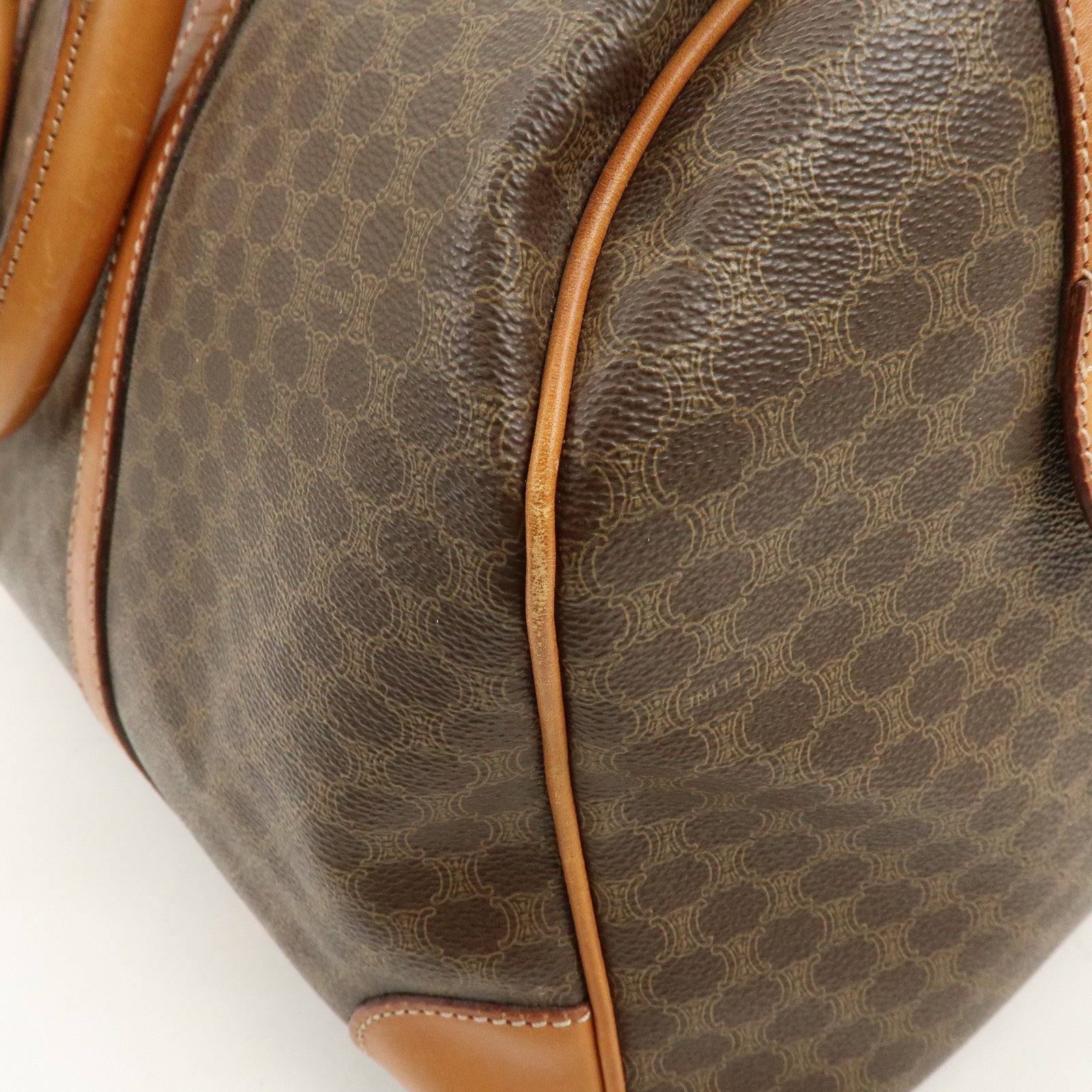 CELINE Macadam PVC Coated Canvas Leather Boston Bag Hand Bag Brown