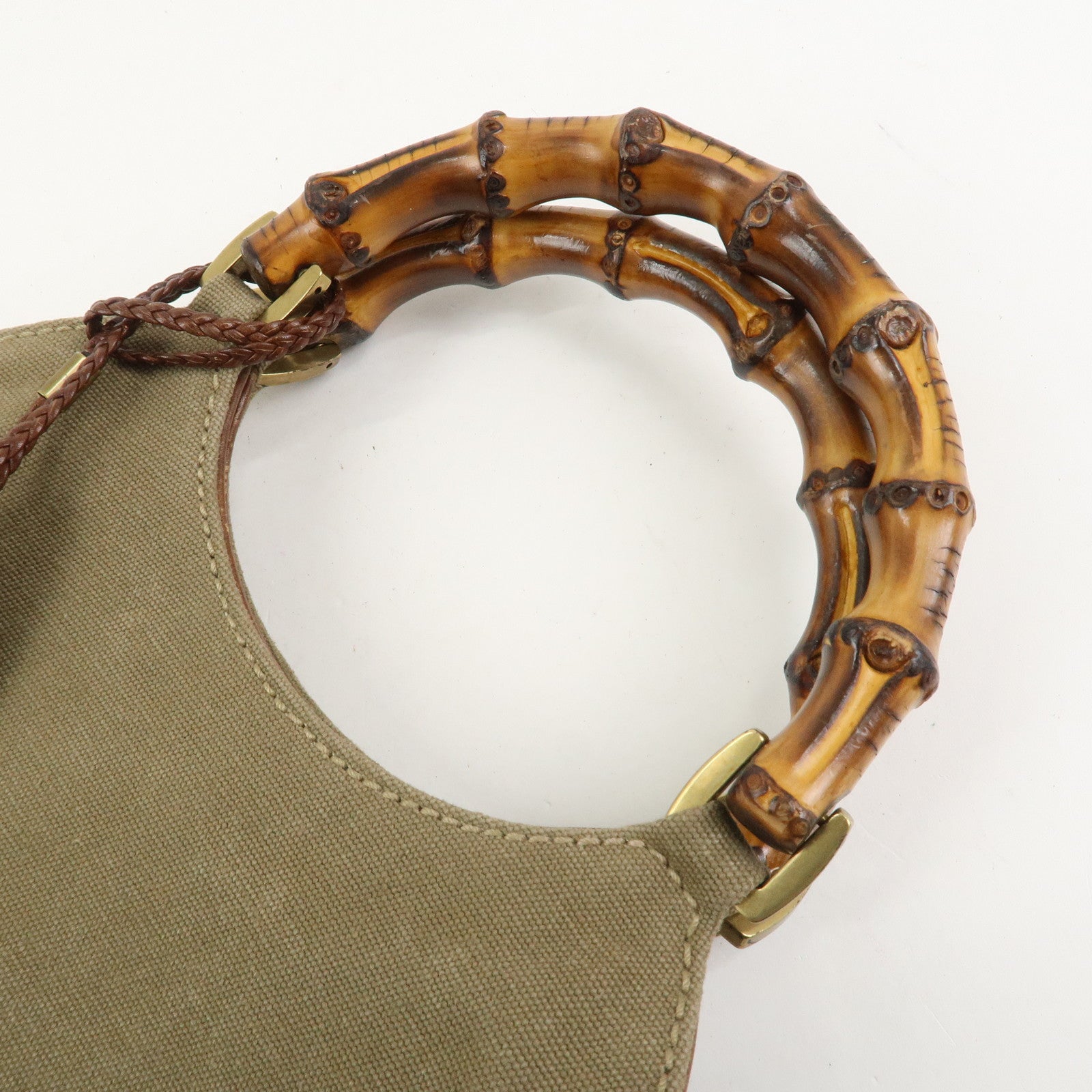 GUCCI Bamboo Canvas Leather Shoulder Bag Hand Bag Brown 109128